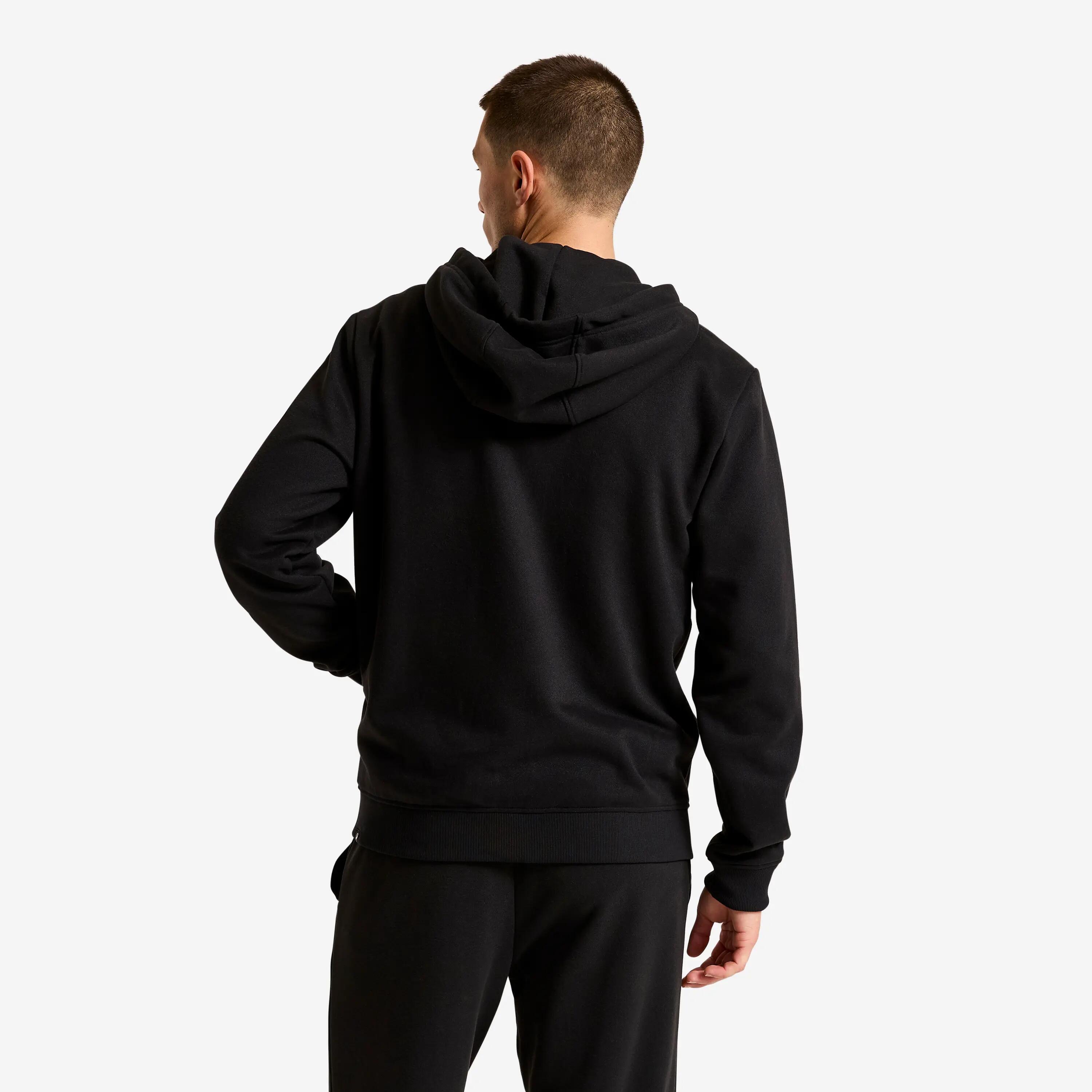Felpa uomo palestra con cappuccio e zip pesante nera 3/6