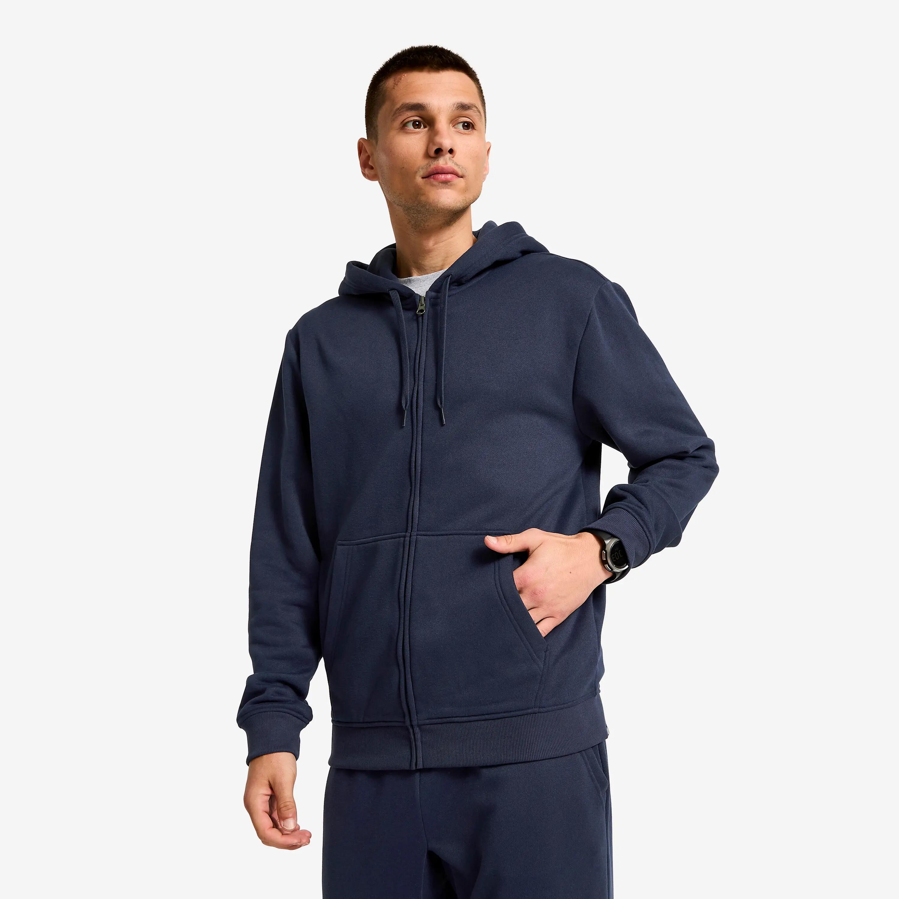 Felpa uomo palestra con cappuccio e zip pesante blu 5/5