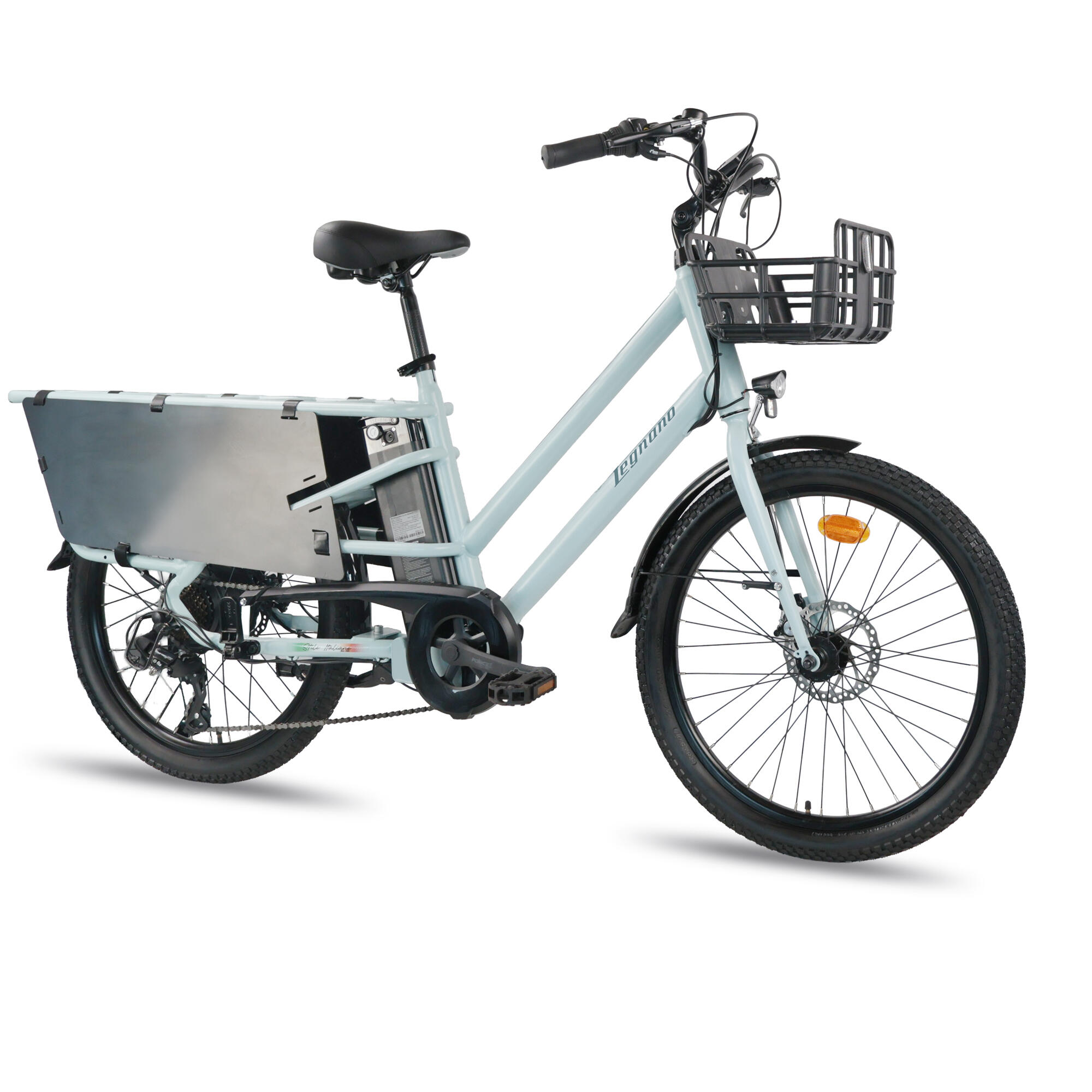 Bici cargo bike elettrica a pedalata assistita Longtail Eco Legnano azzurra 2/11