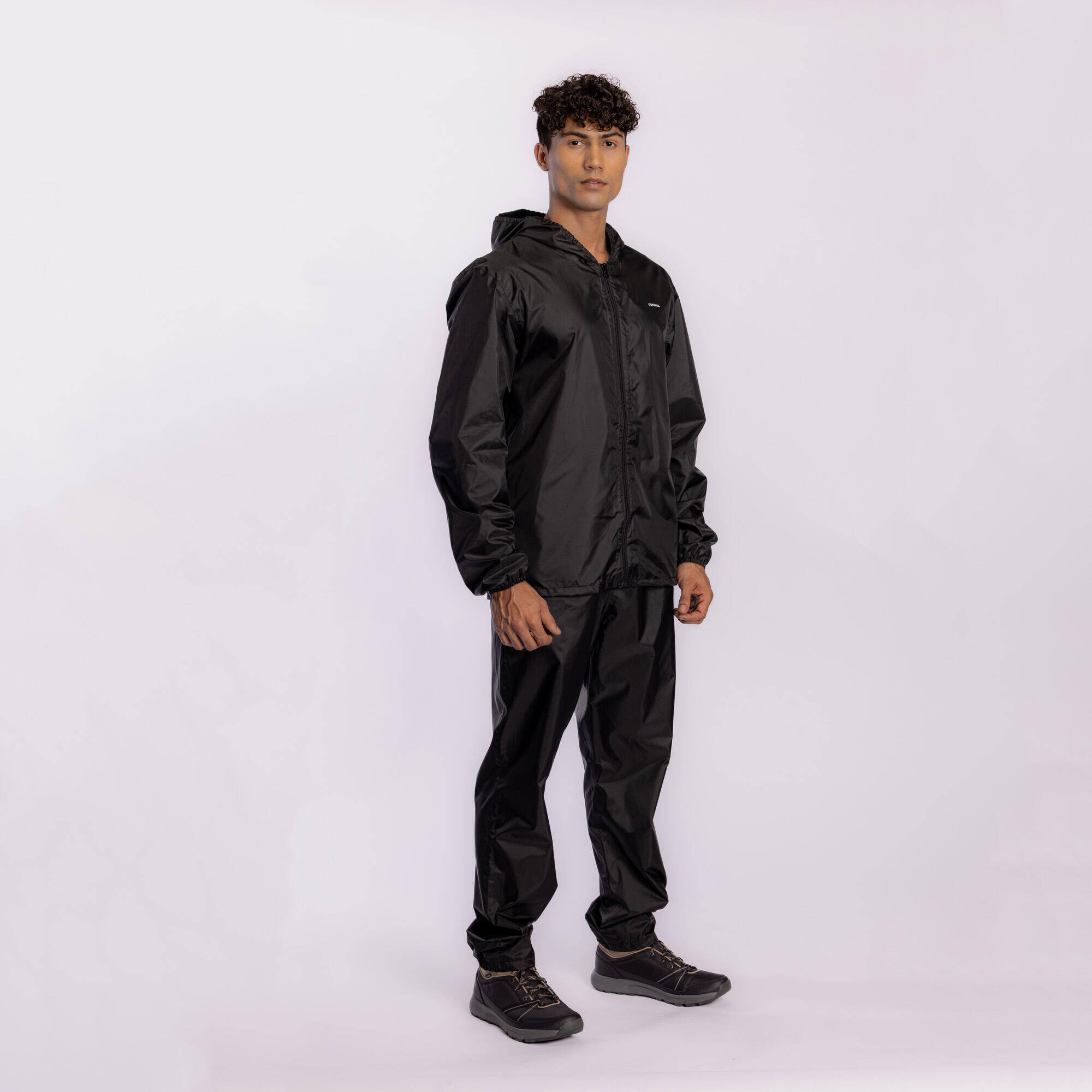 Rain coat Men's Compact Lightweight Breathable Waterproof Rain Jacket and Pant Set - Black -  1