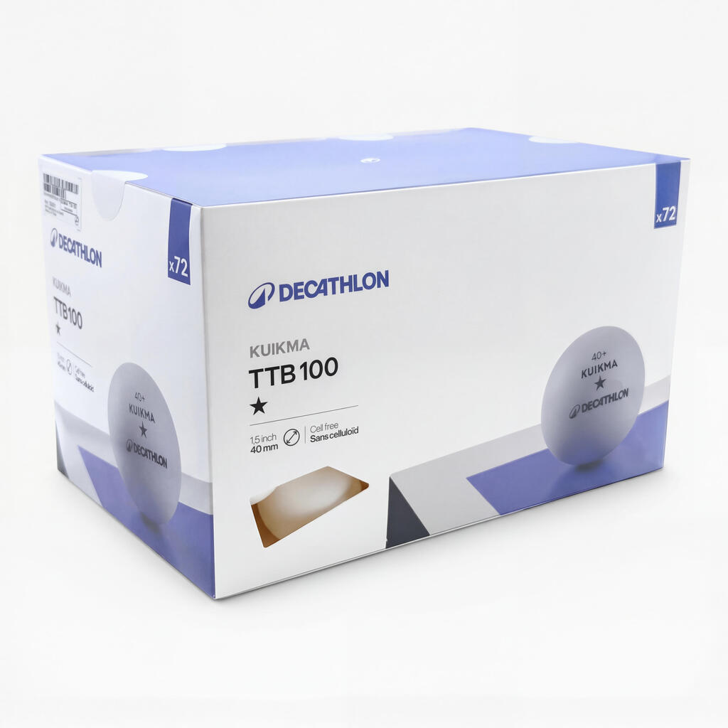 Table Tennis Balls TTB 100 1* 40+ 72-Pack - White