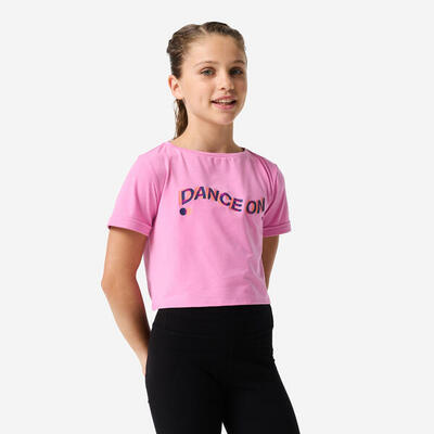 T-shirt bambina danza cropped traspirante arancione-corallo