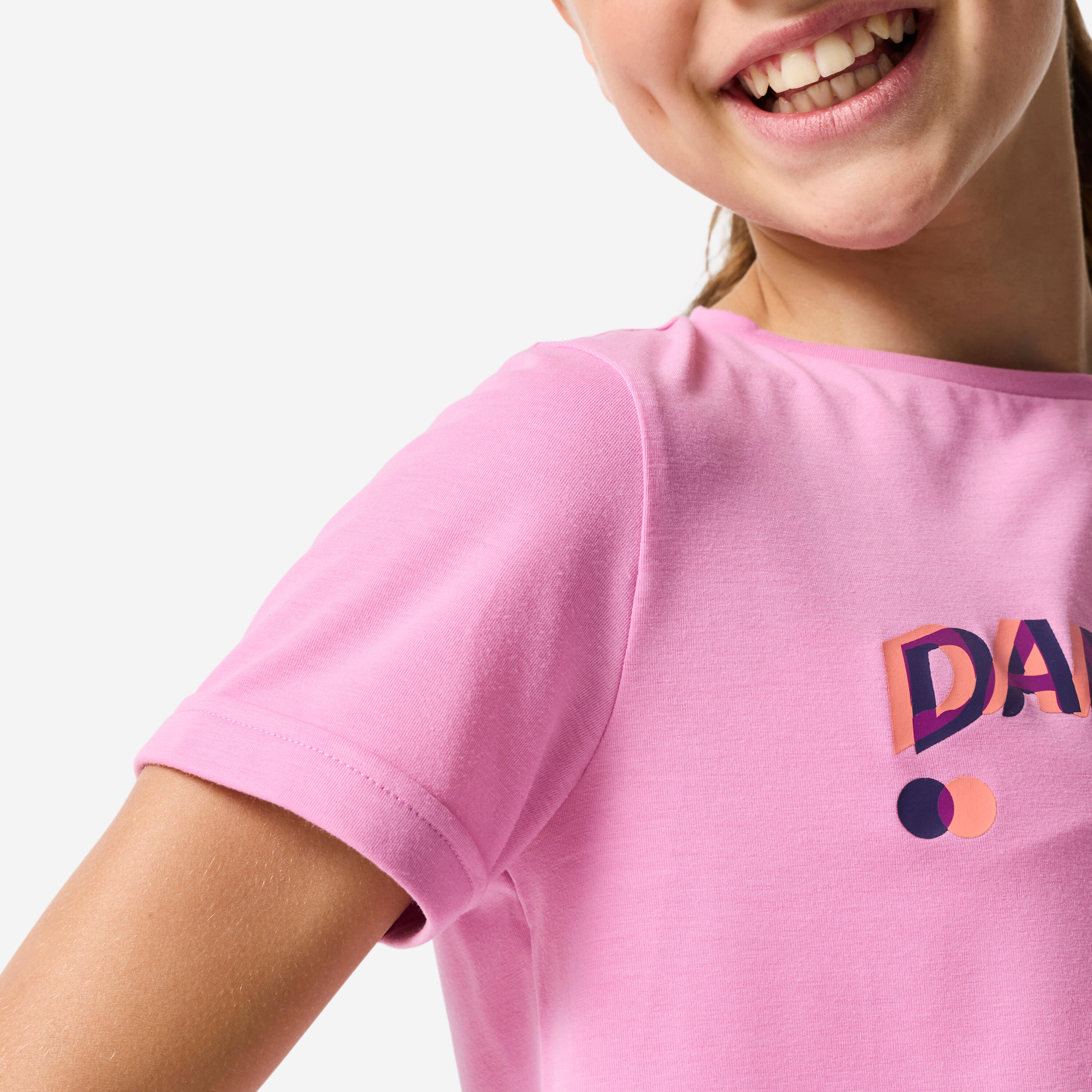 T-shirt bambina danza cropped traspirante azzurro-rosa 6/6