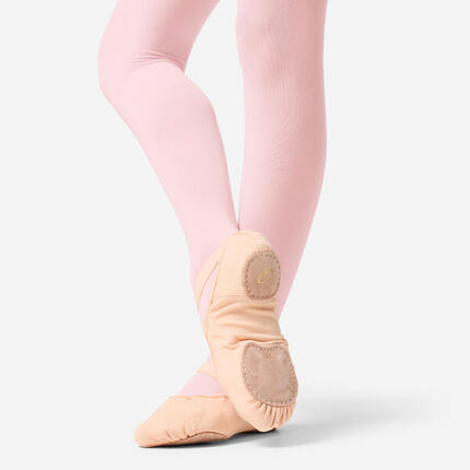 Demi-pointes de danse classique bi-semelles en toile femme, saumon