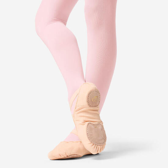 Demi-pointes de danse classique bi-semelles en toile femme, saumon