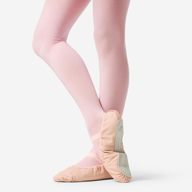 Ballettschuhe Kinder durchgehende Sohle Leder - rosa