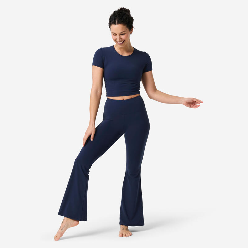 Colanți de yoga și pilates evazați și moi albastru damă