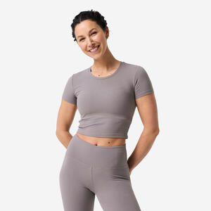 Camiseta Yoga/Pilates Mujer Gris Ceniza Elástica Suave