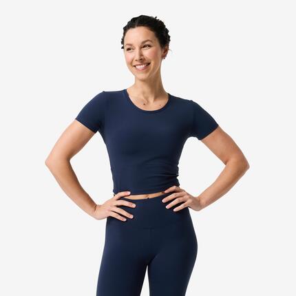 T-shirt de yoga et Pilates extensible et doux femme, Breathe noir