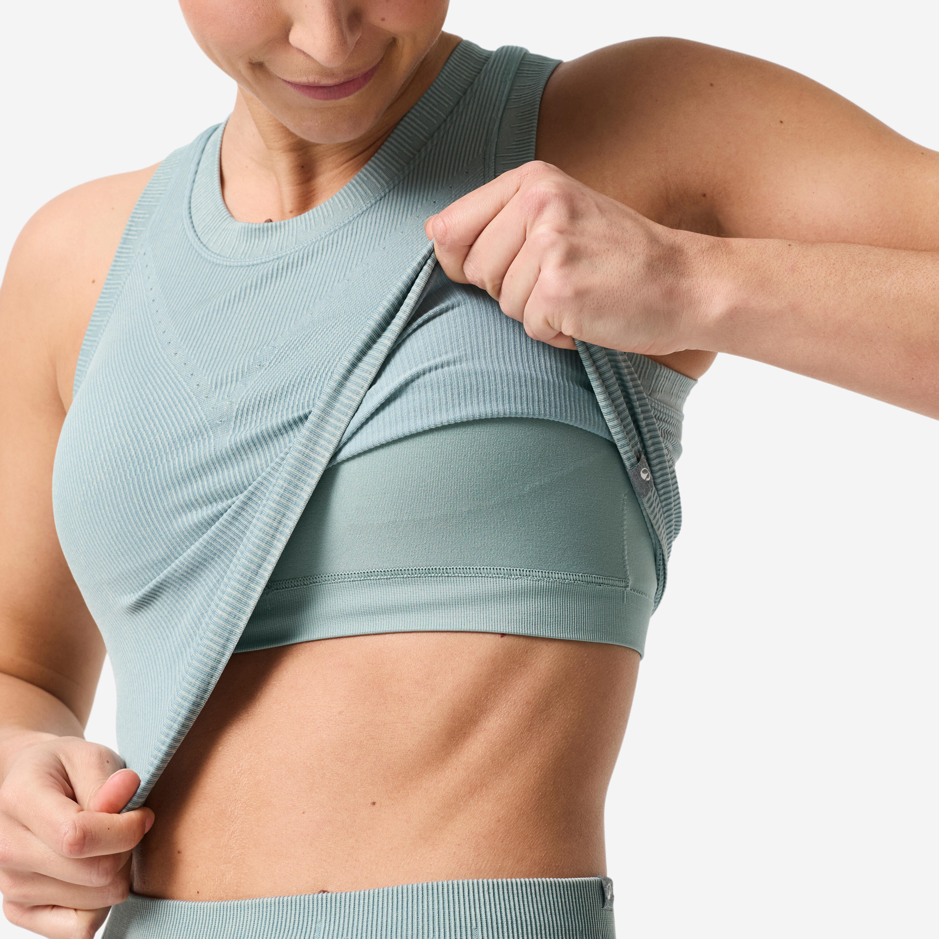 Top de Alças Curto de Yoga com Soutien Integrado Mulher Azul Efeito Desbotado 3/6