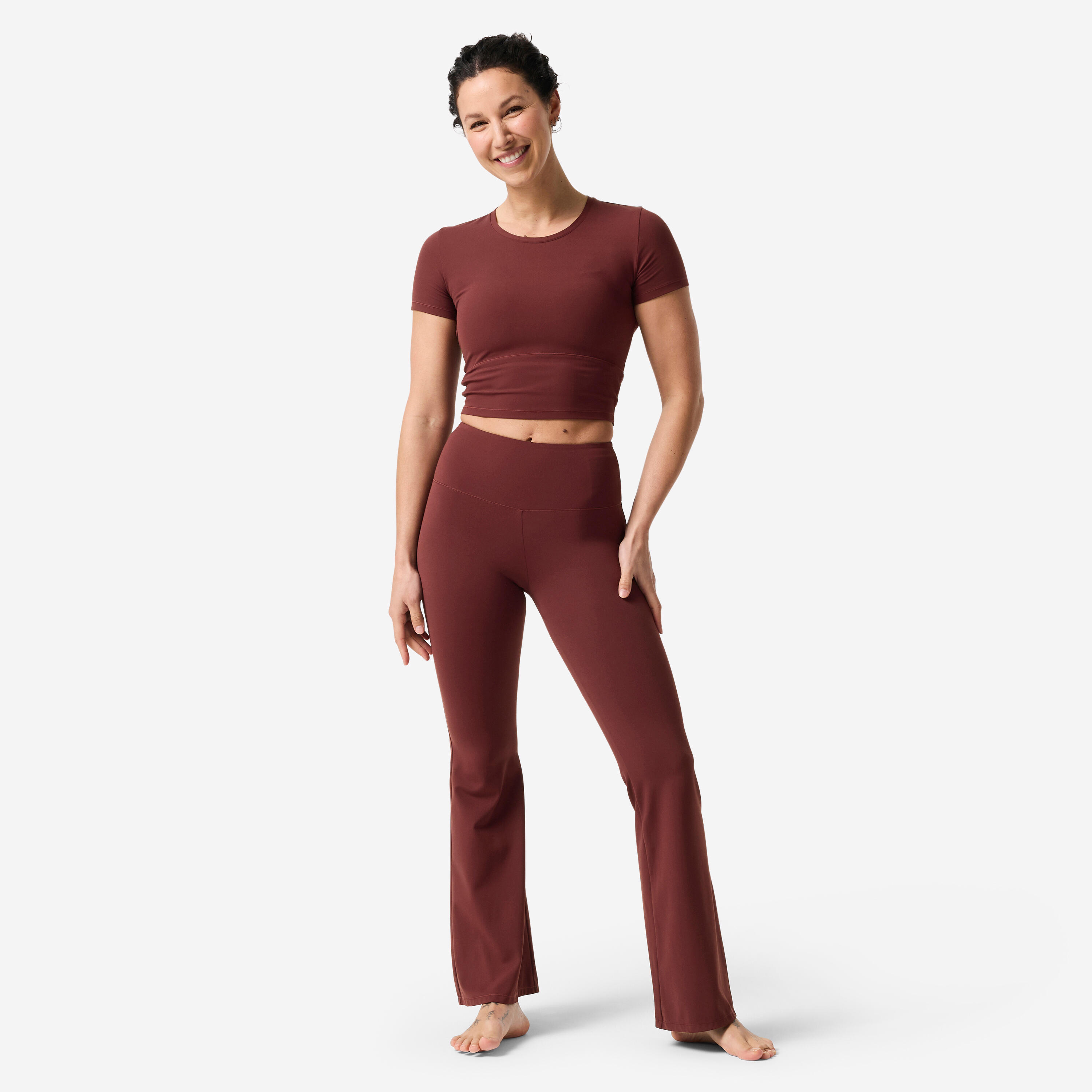 Camiseta Yoga/Pilates Mujer Burdeos Extensible Suave 2/6