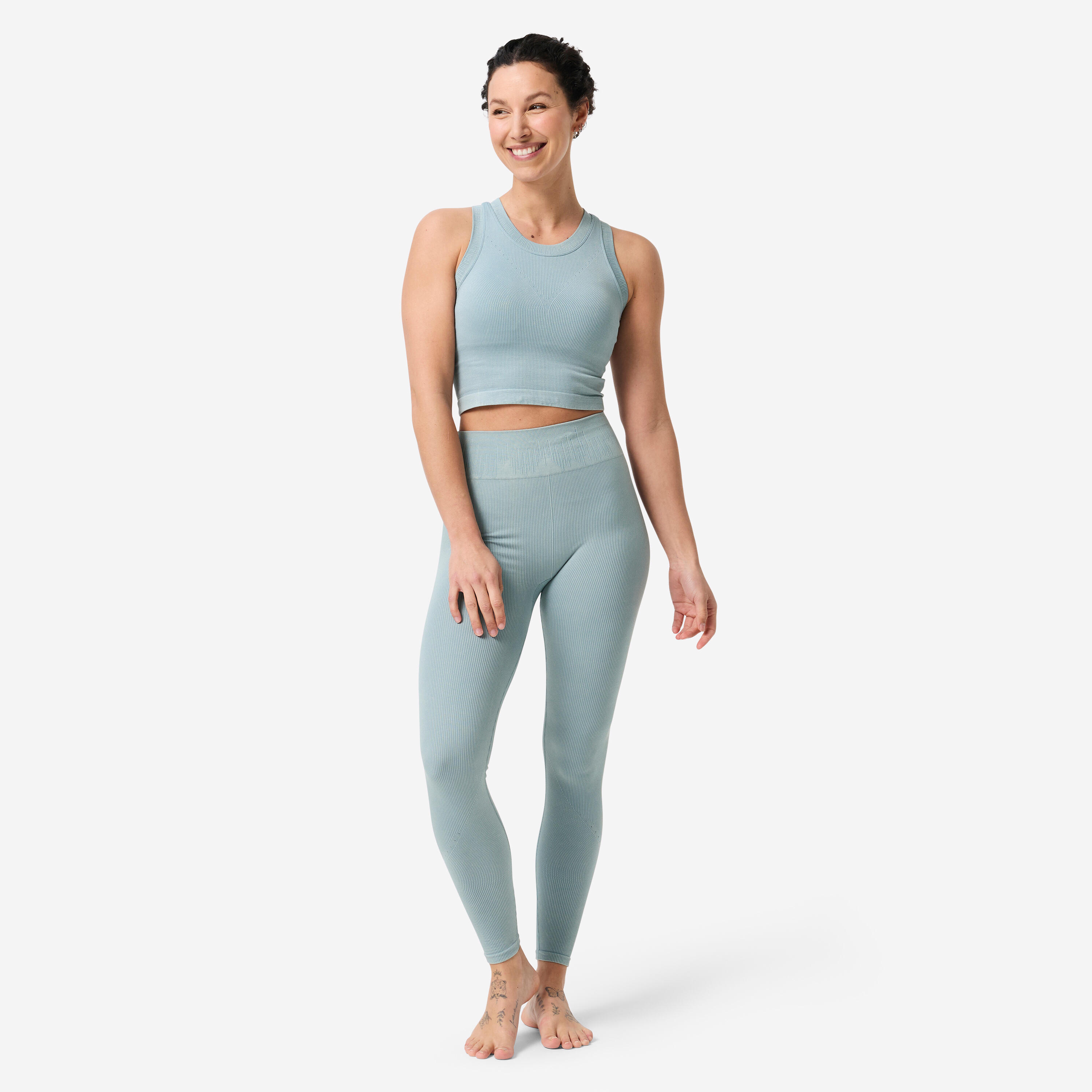 Top de Alças Curto de Yoga com Soutien Integrado Mulher Azul Efeito Desbotado 2/6