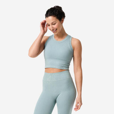 Canotta donna yoga con reggiseno cropped grigio slavato