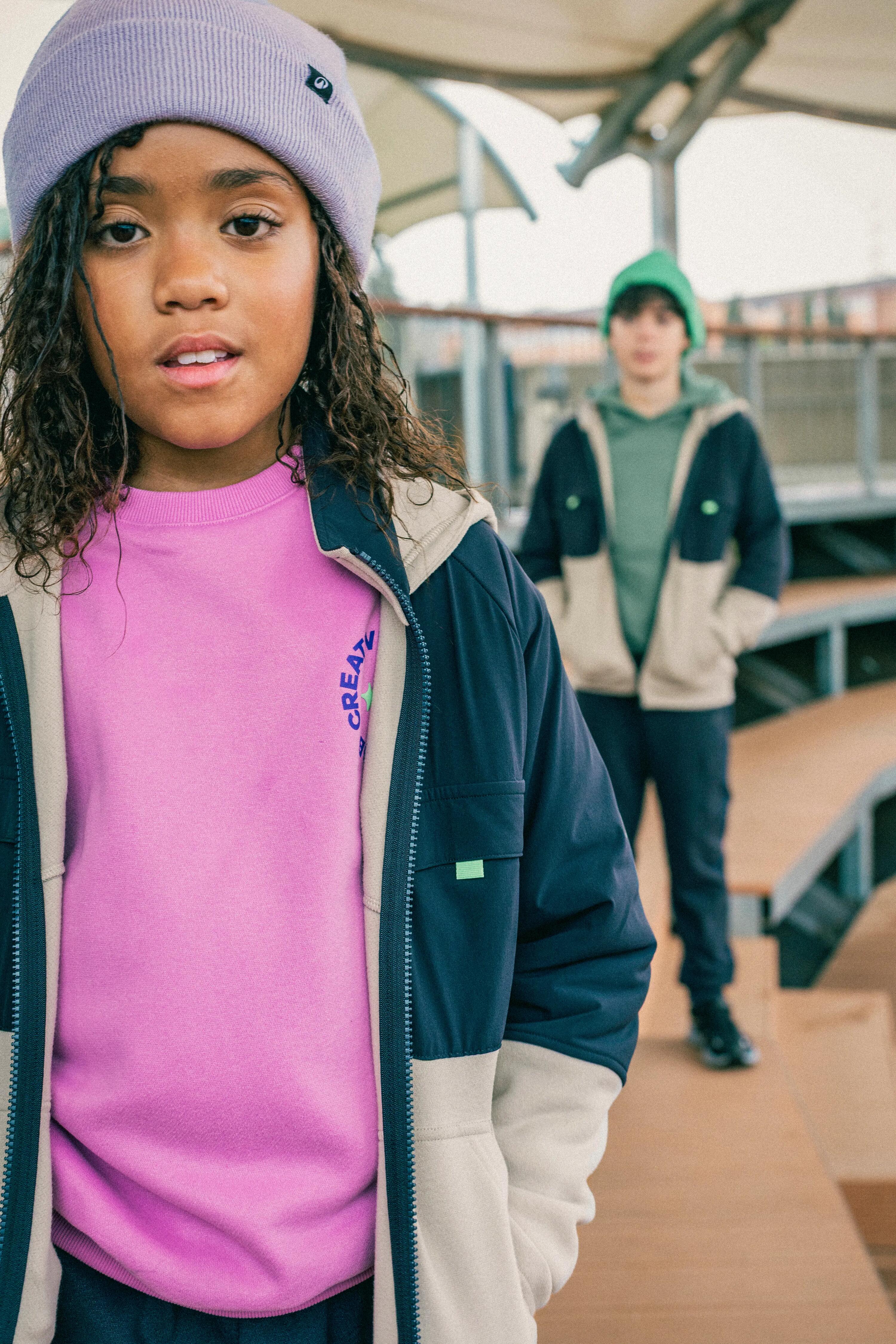 Chaqueta Niños Beis-Gris-Verde Capucha Cálida Transpirable 12/12
