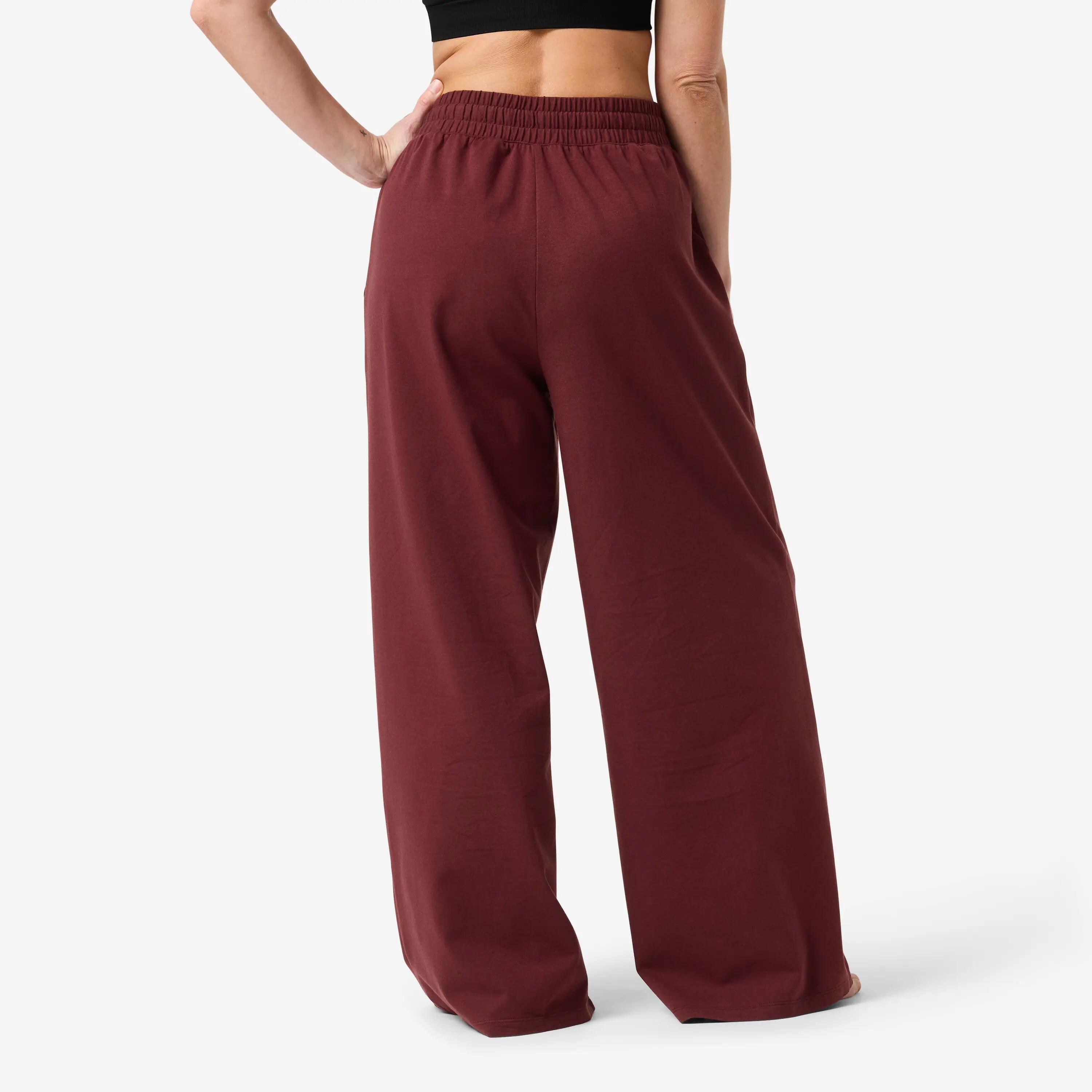 Women's stretchy loose-fit cotton jogging bottoms, burgundy -  5