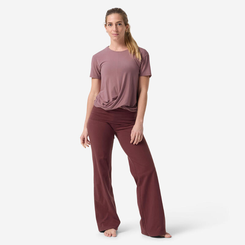 Pantaloni de yoga bumbac moale talie înaltă bordo Damă