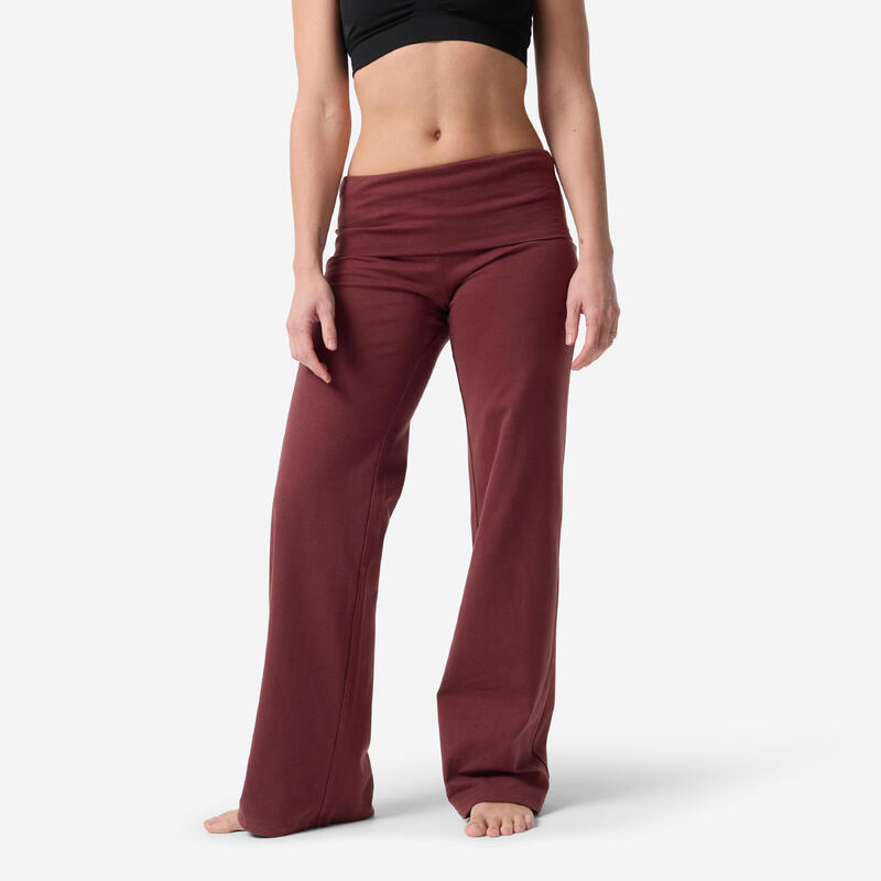 Pantalon de yoga din bumbac moale, talie înaltă, Albastru, Damă 