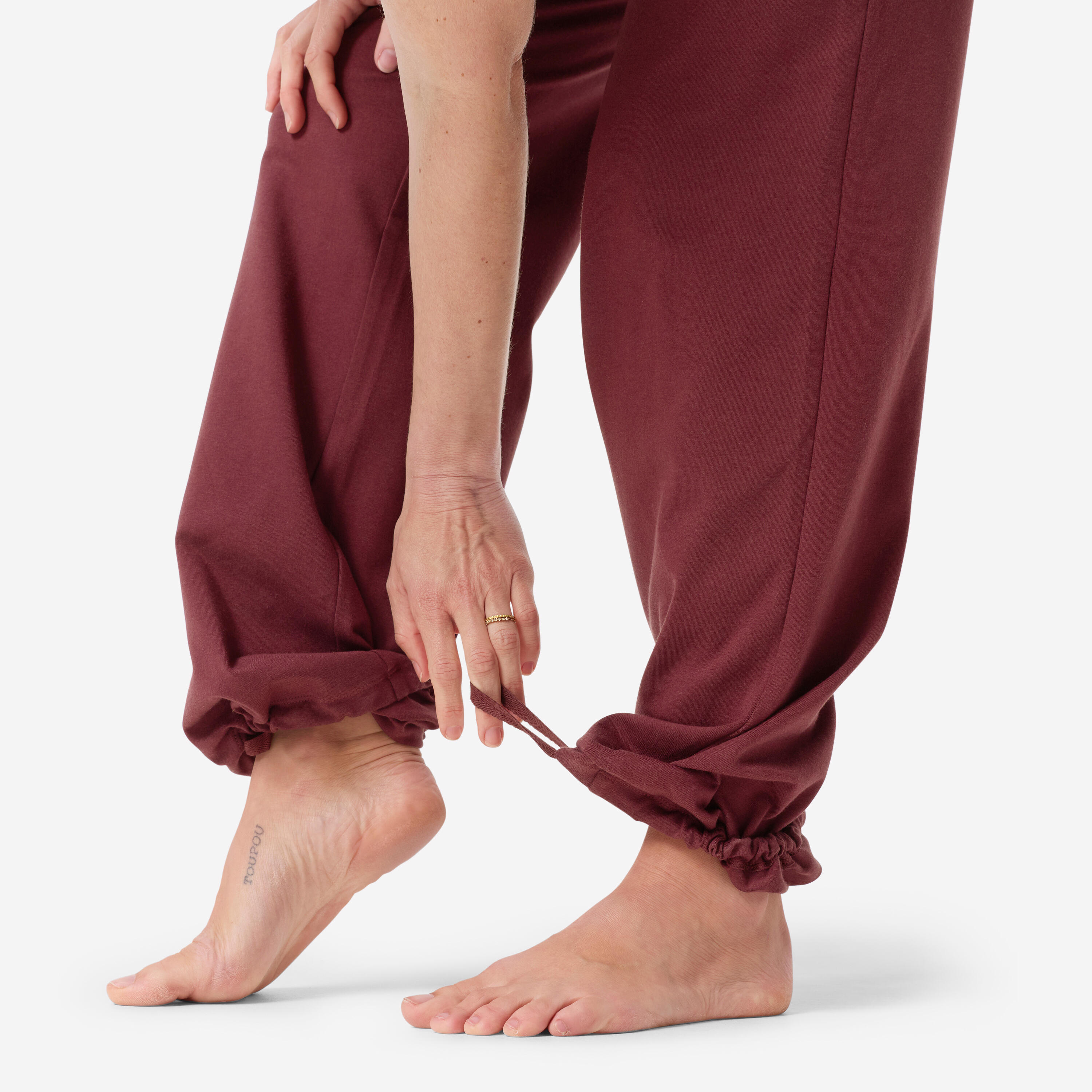 Pantalons Ioga Dona Bordeus Cotó Suau Cintura Alta 7/9
