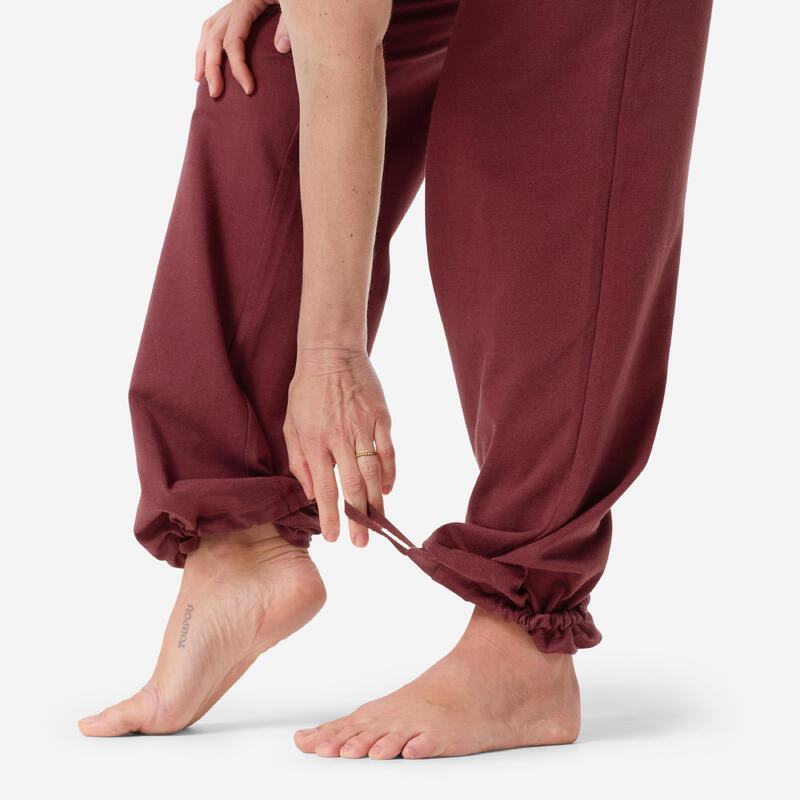 Pantaloni de yoga bumbac moale talie înaltă bordo Damă