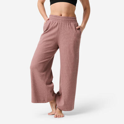 Pantaloni tuta donna yoga cropped fluidi beige