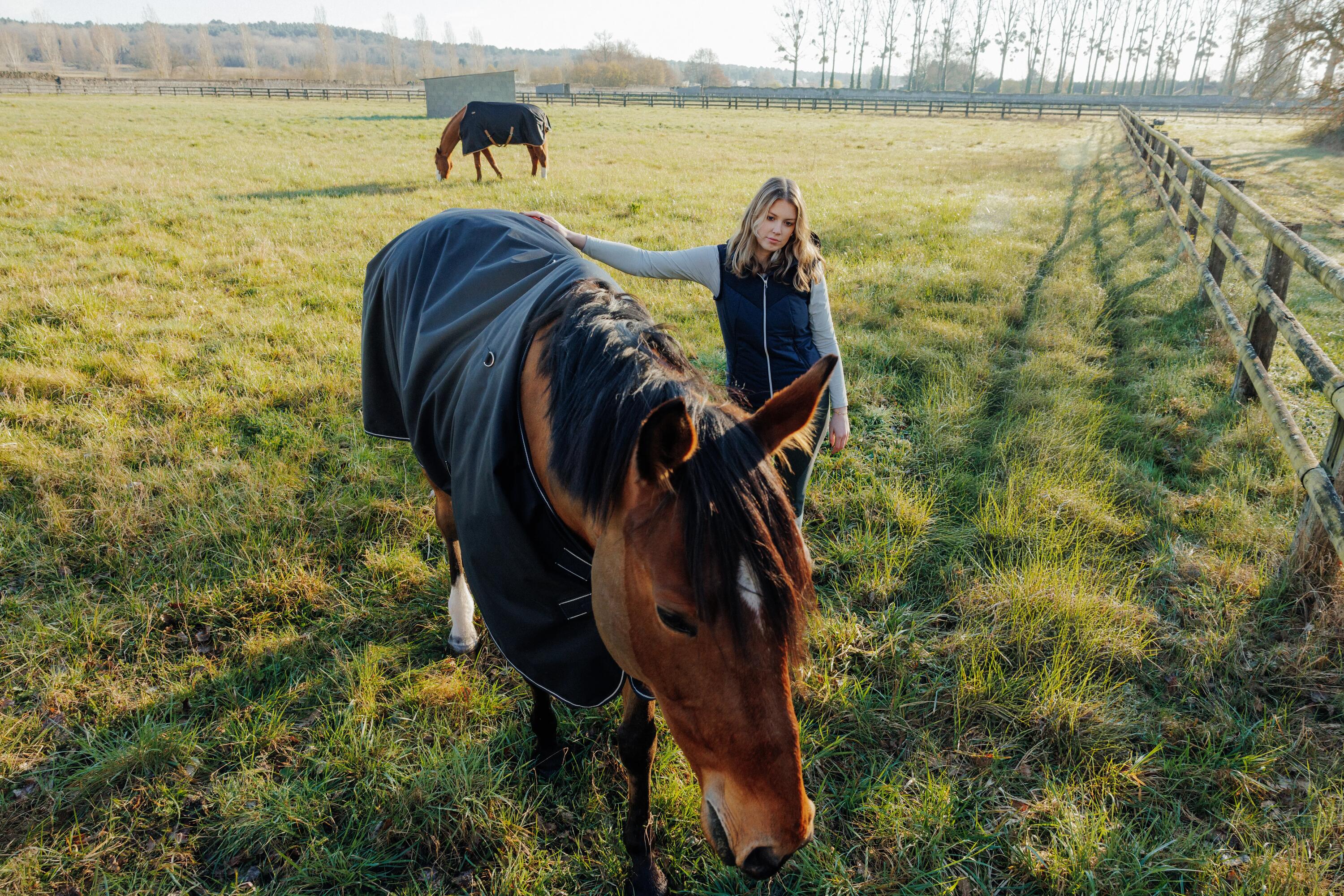 Regendeken voor paarden en pony's AllWeather 600D zwart 200 g 9/10