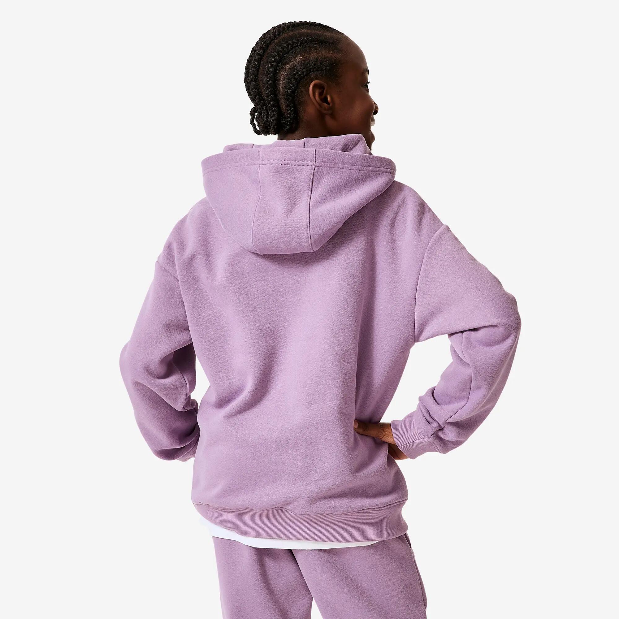 Felpa bambina ginnastica con cappuccio oversize pesante viola 4/9