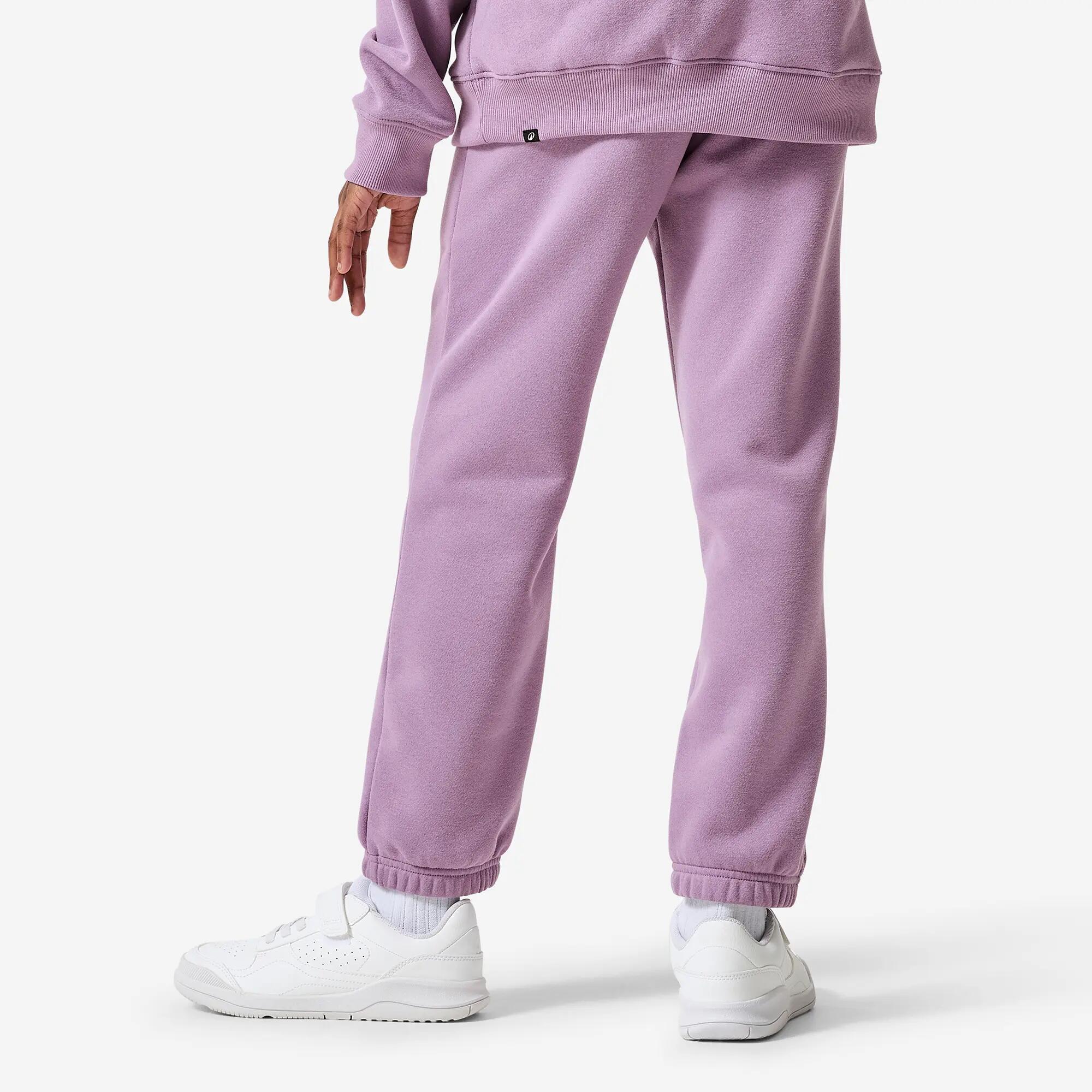 Pantaloni tuta bambina ginnastica regular fit felpati con tasche lilla 4/6