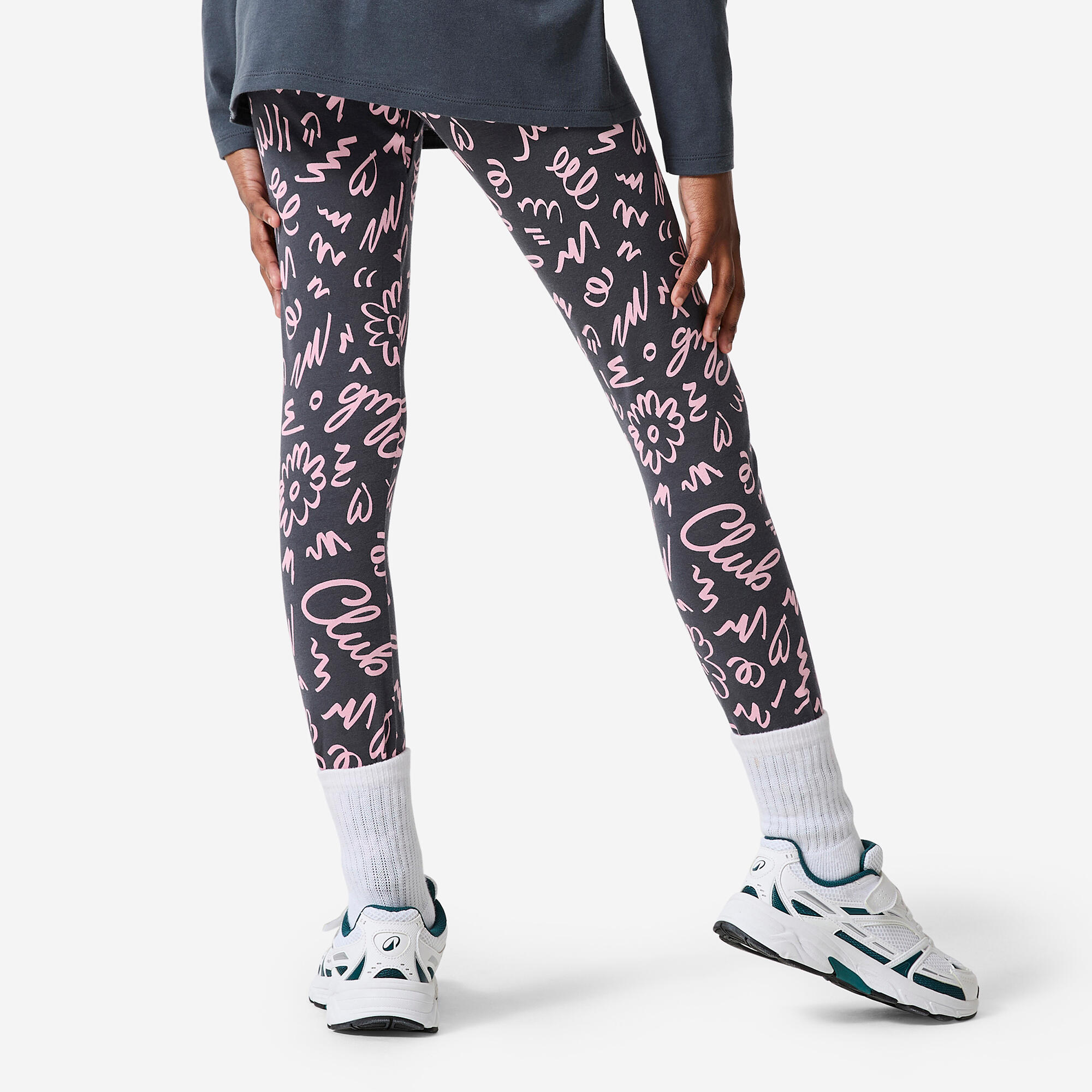 Girls' cotton leggings, printed, dark pink 4/8
