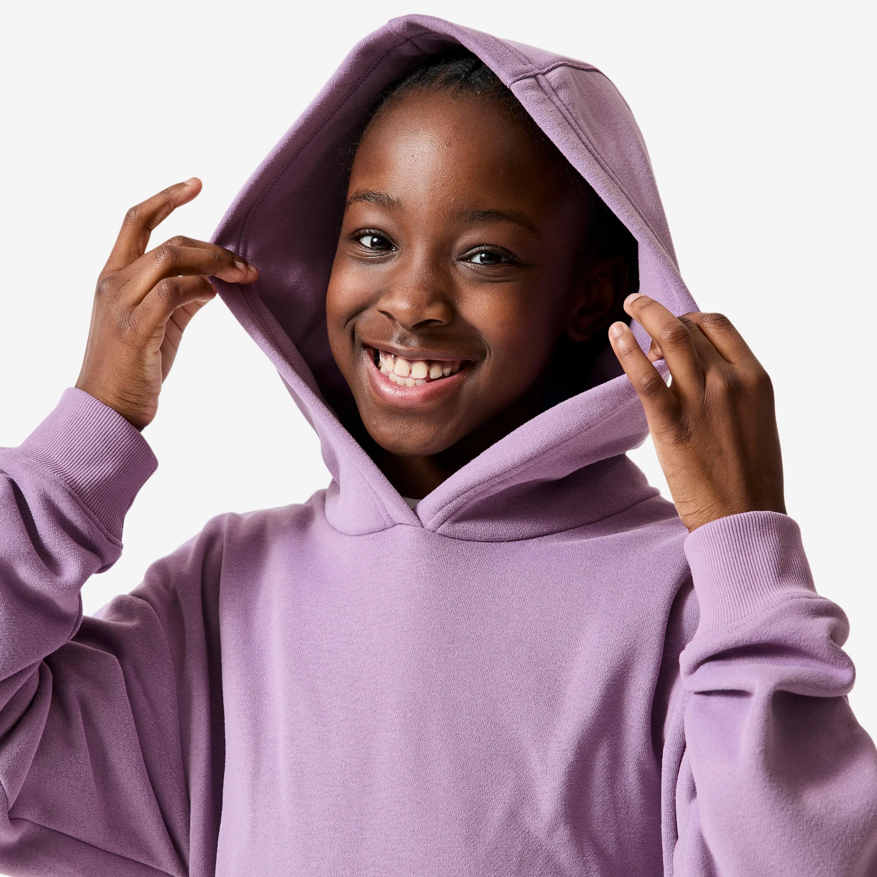 Felpa bambina ginnastica con cappuccio oversize pesante viola 3/9