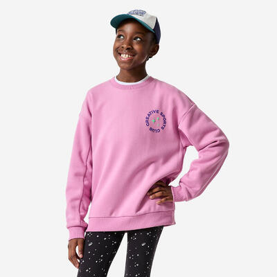 Felpa bambina ginnastica girocollo pesante rosa stampata