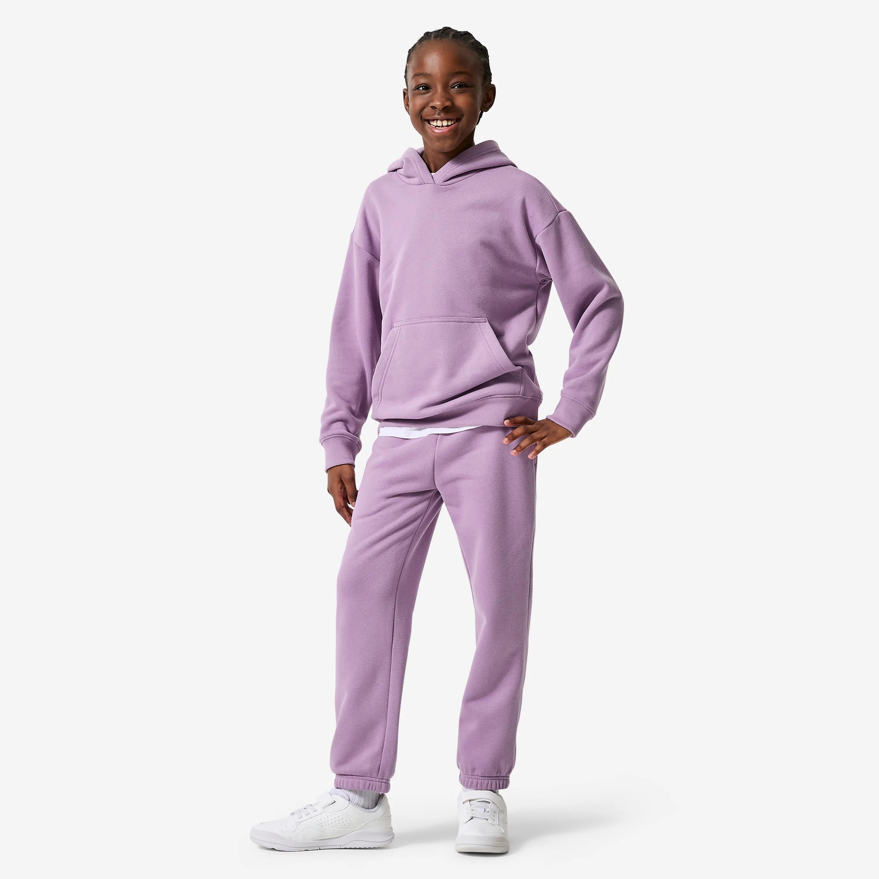 Pantaloni tuta bambina ginnastica regular fit felpati con tasche lilla 2/6