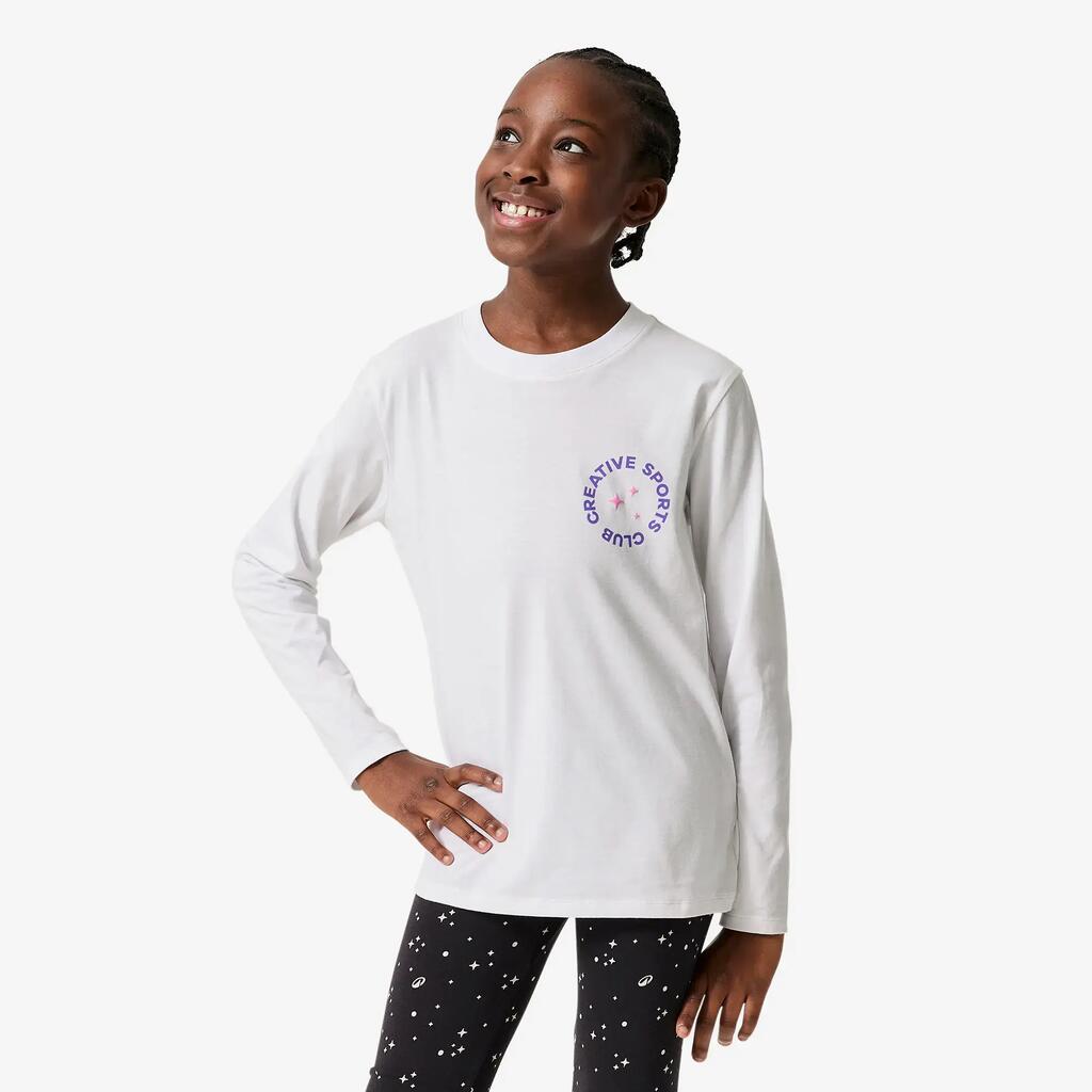 Girls' long-sleeved cotton t-shirt, printed, white