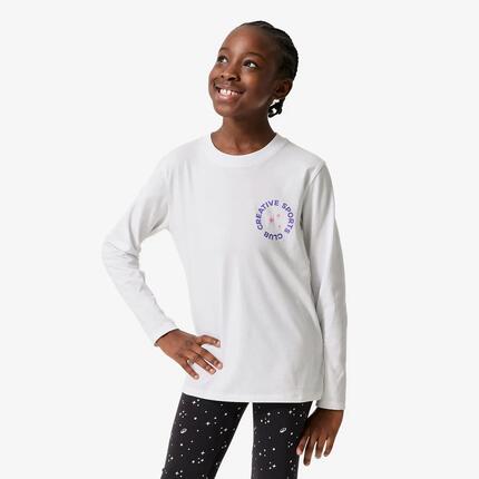 Tee-shirt coton manches longues imprimé fille, gris
