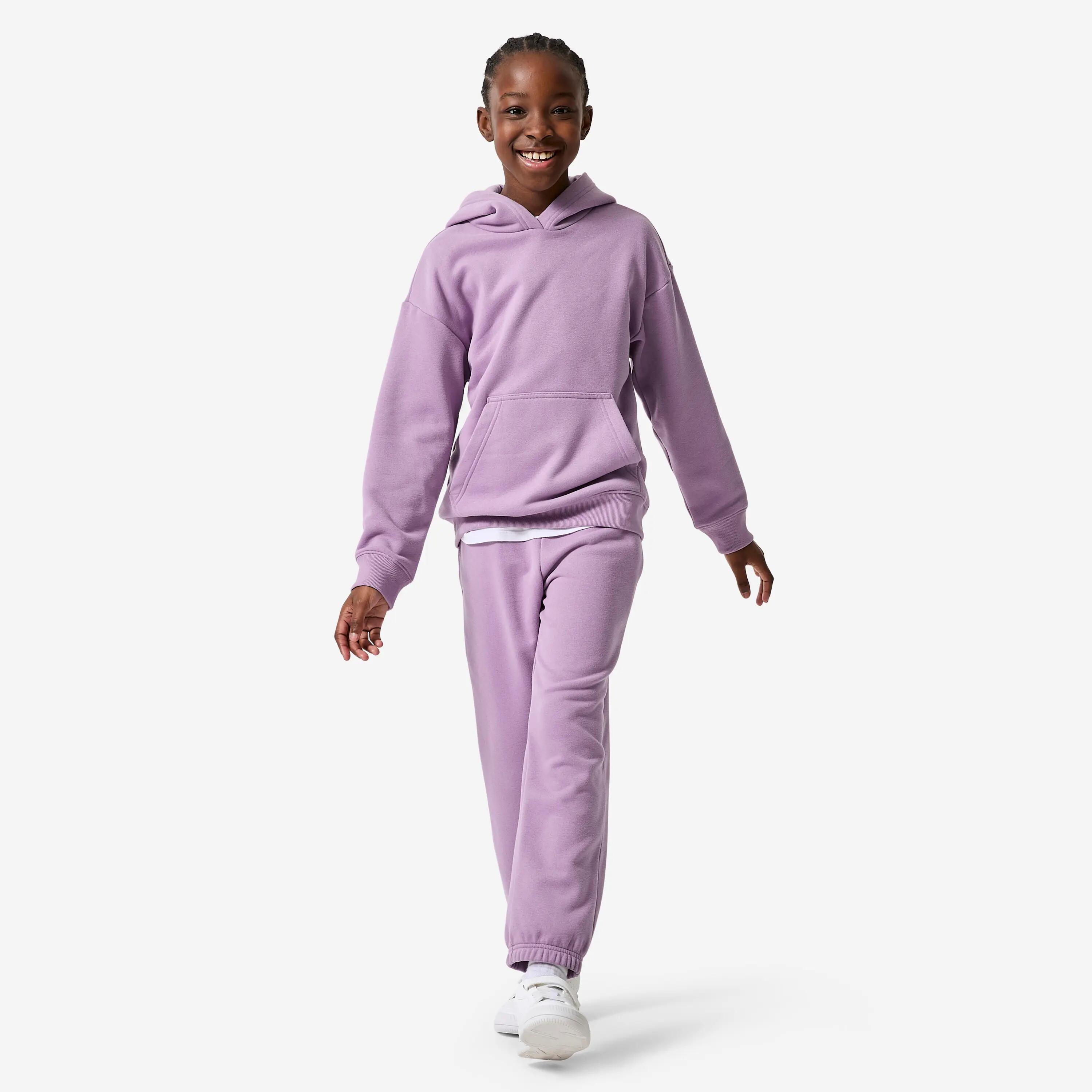 Felpa bambina ginnastica con cappuccio oversize pesante viola 2/9