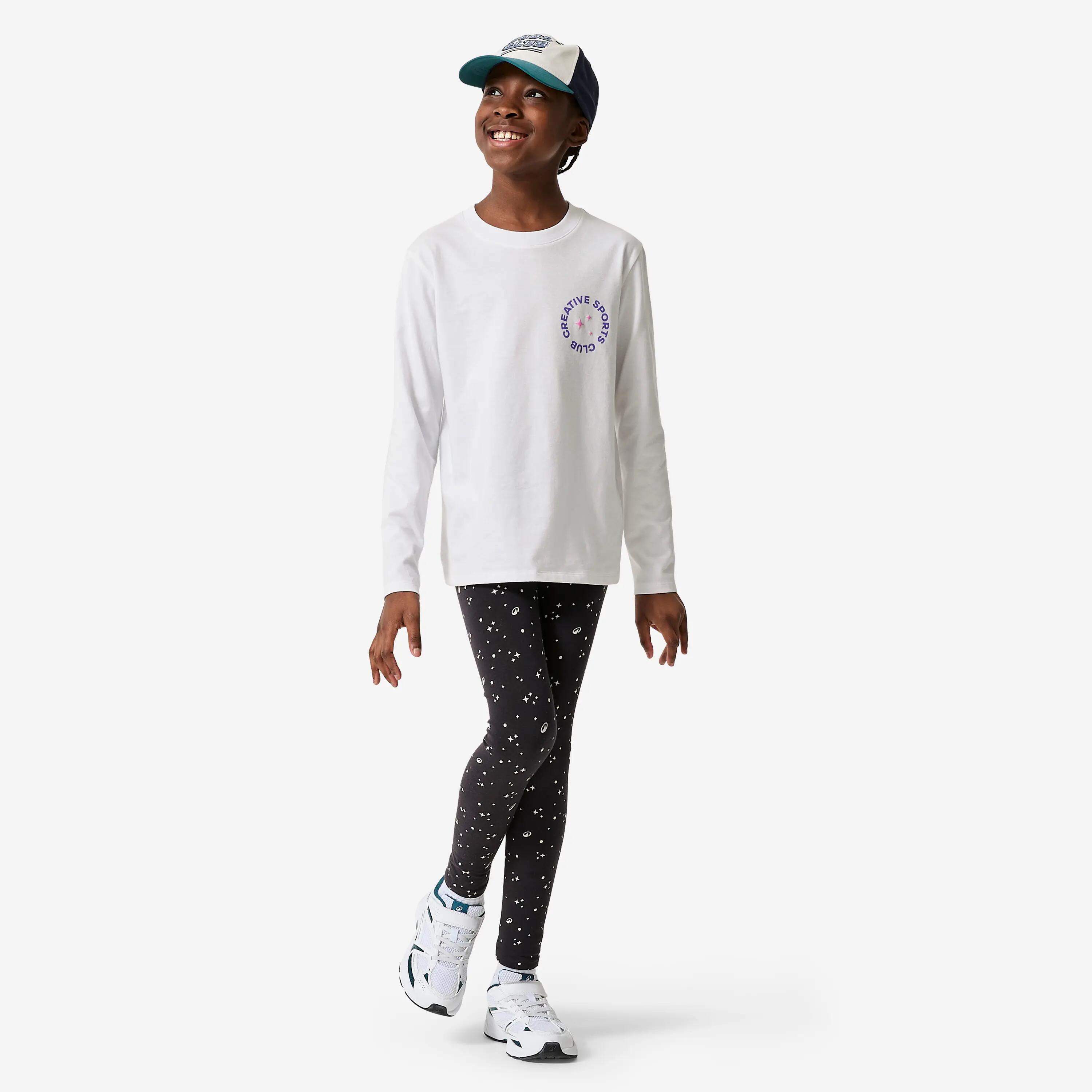 T-shirt bianca manica lunga bambina ginnastica regular fit cotone 2/6