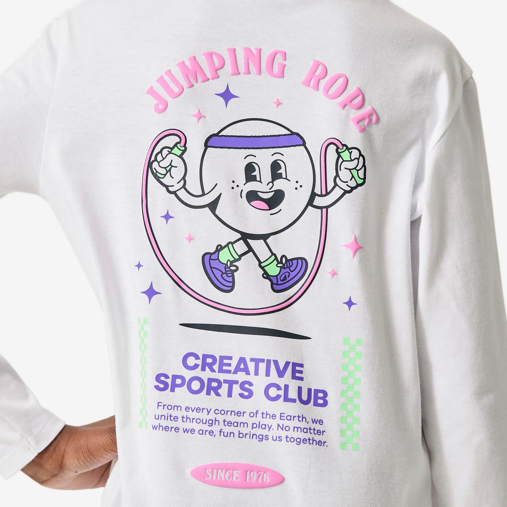 T-shirt bianca manica lunga bambina ginnastica regular fit cotone 3/6