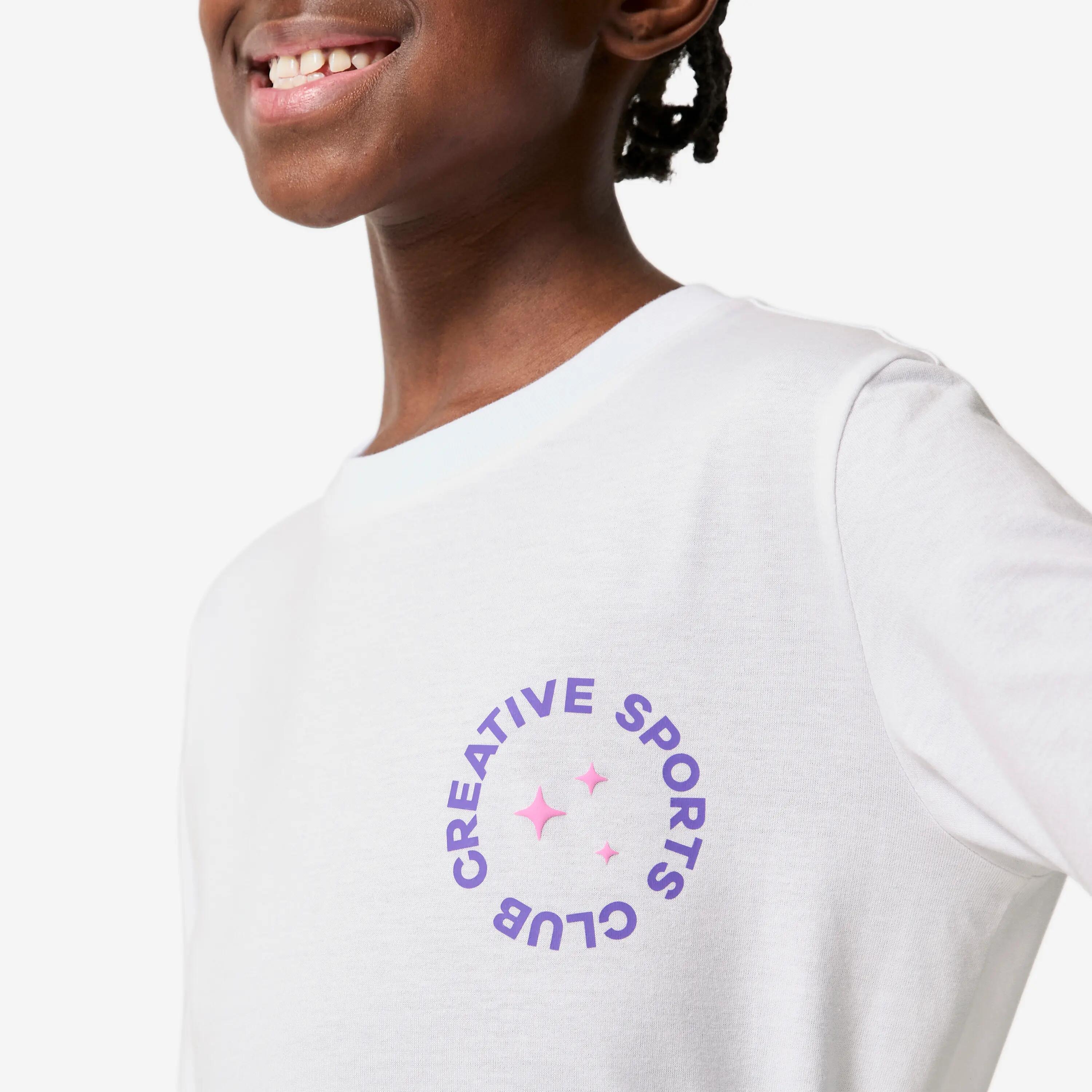 T-shirt bianca manica lunga bambina ginnastica regular fit cotone 5/6