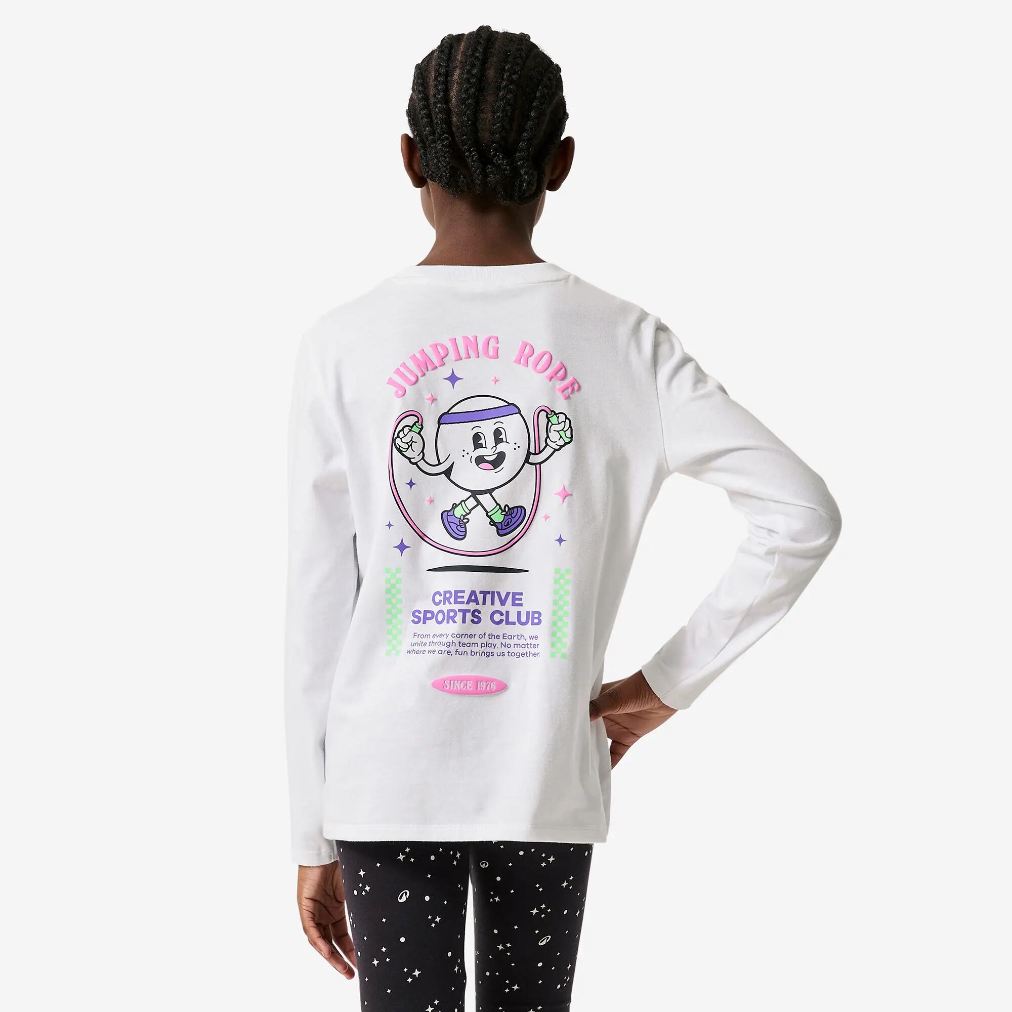 T-shirt bianca manica lunga bambina ginnastica regular fit cotone 4/6