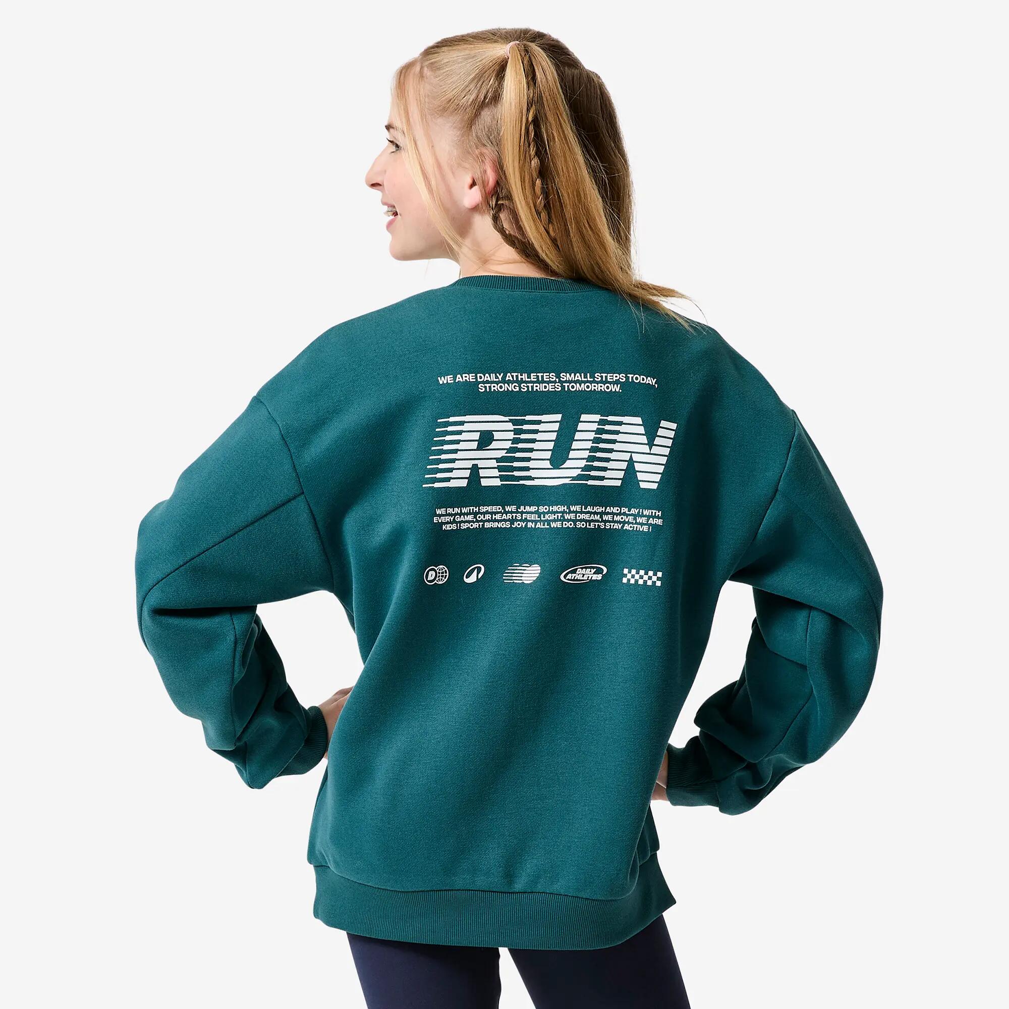 Kids’ warm fleece round-neck sweatshirt, printed, green 4/14