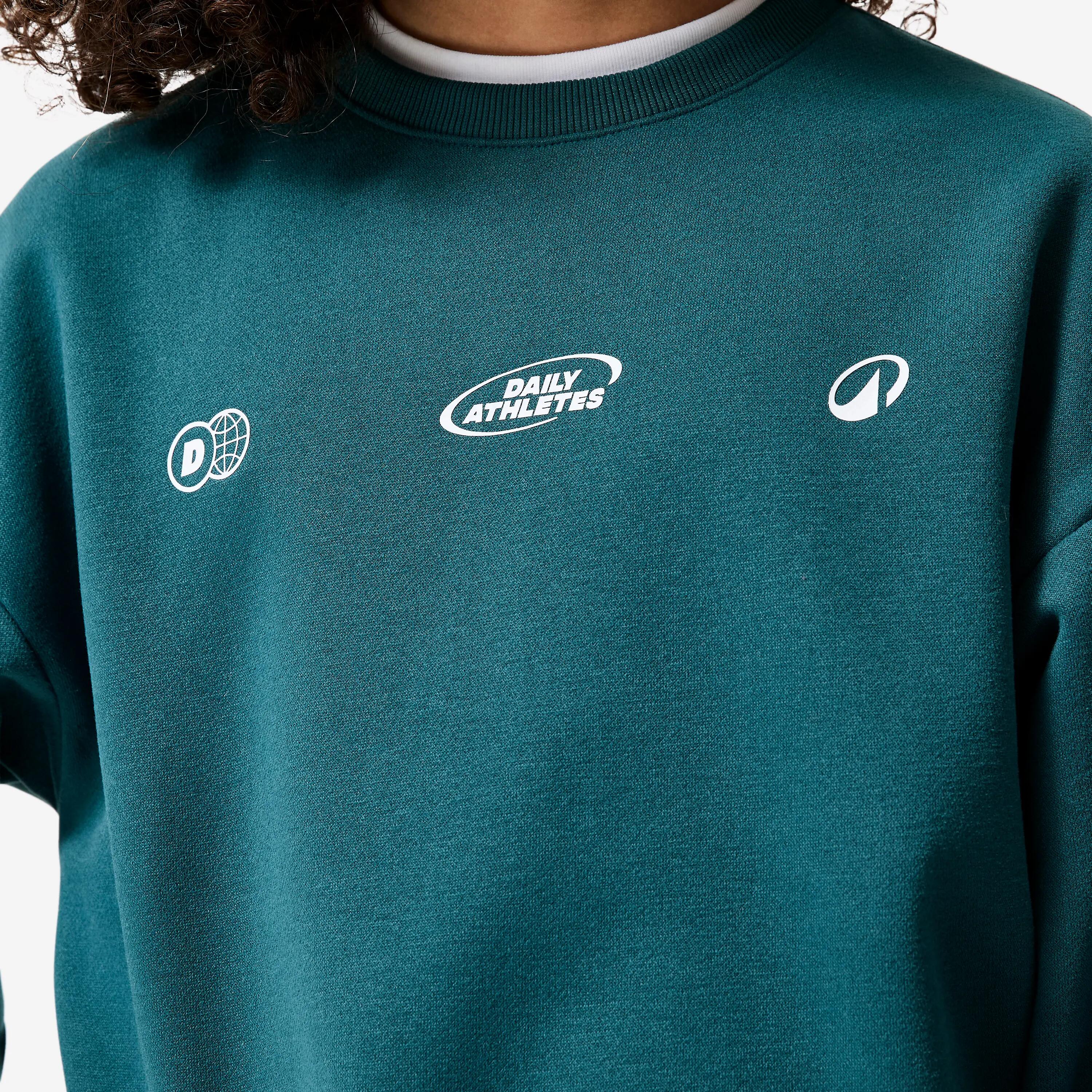 Kids’ warm fleece round-neck sweatshirt, printed, green 6/14