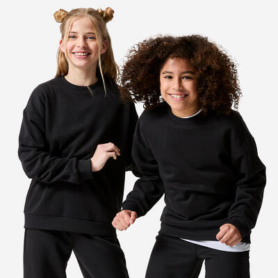 Sweater ronde hals fleece voor kinderen zwart