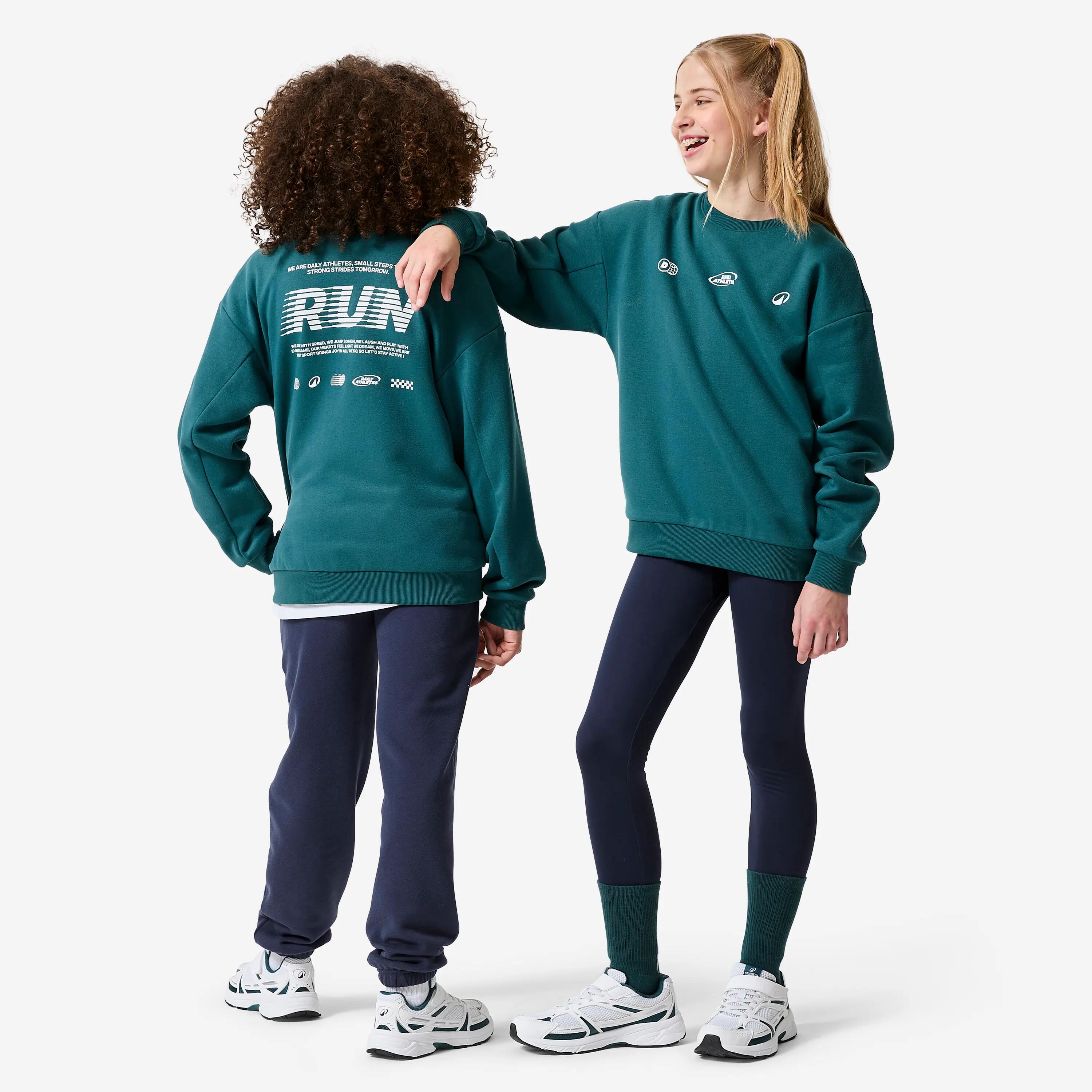 Kids’ warm fleece round-neck sweatshirt, printed, green 8/14