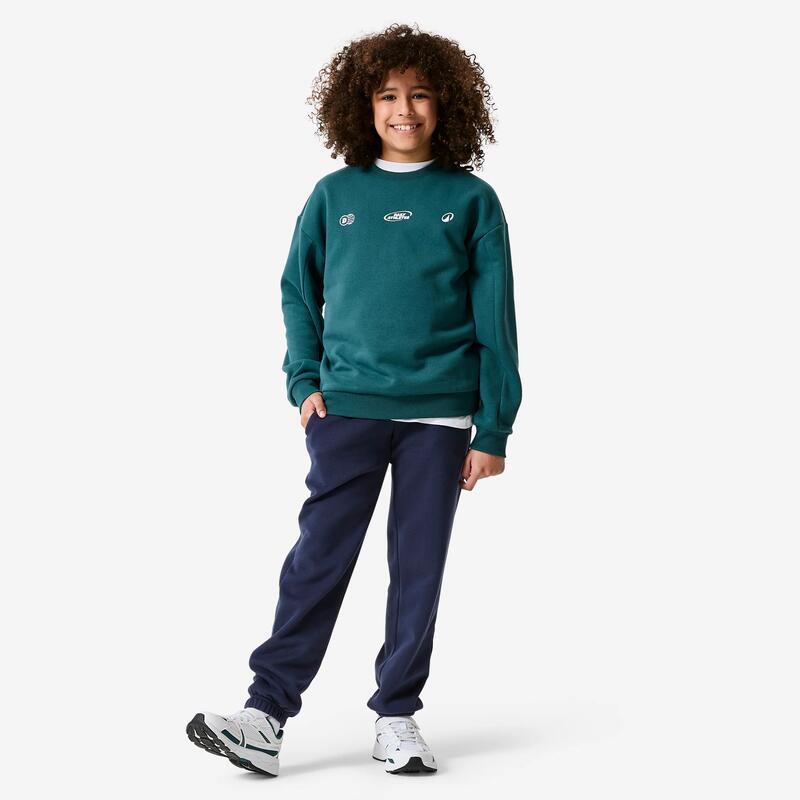 Bluză cu guler rotund și imprimeu, din fleece călduros pentru copii, verde