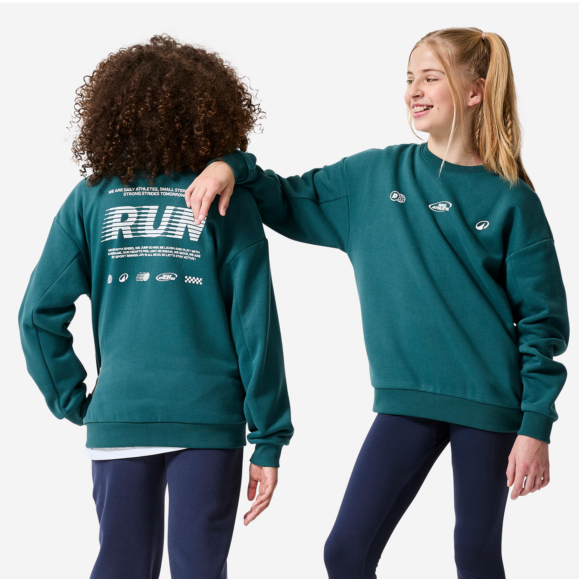 Bluză cu guler rotund și imprimeu, din fleece călduros pentru copii, verde
