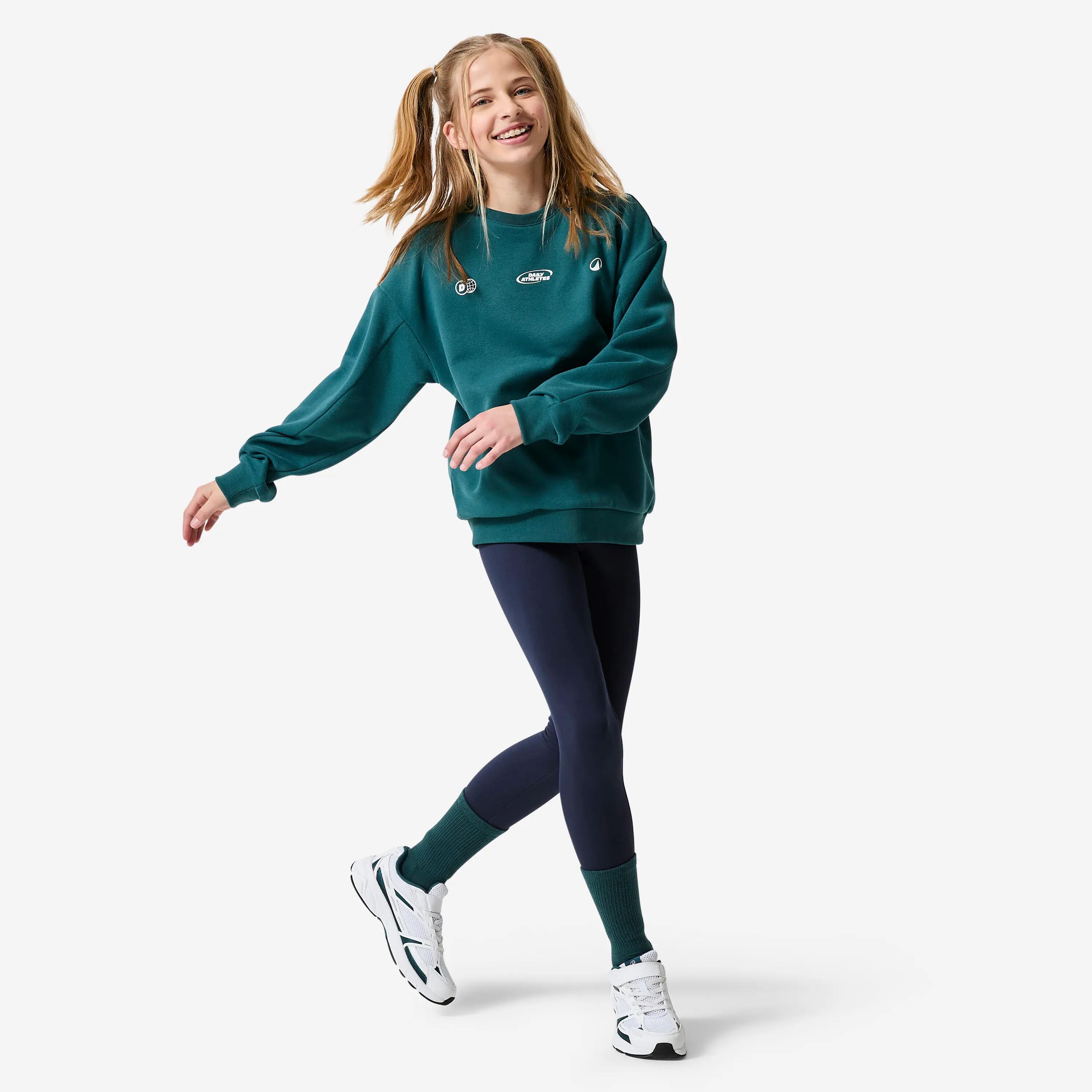 Kids’ warm fleece round-neck sweatshirt, printed, green 9/14