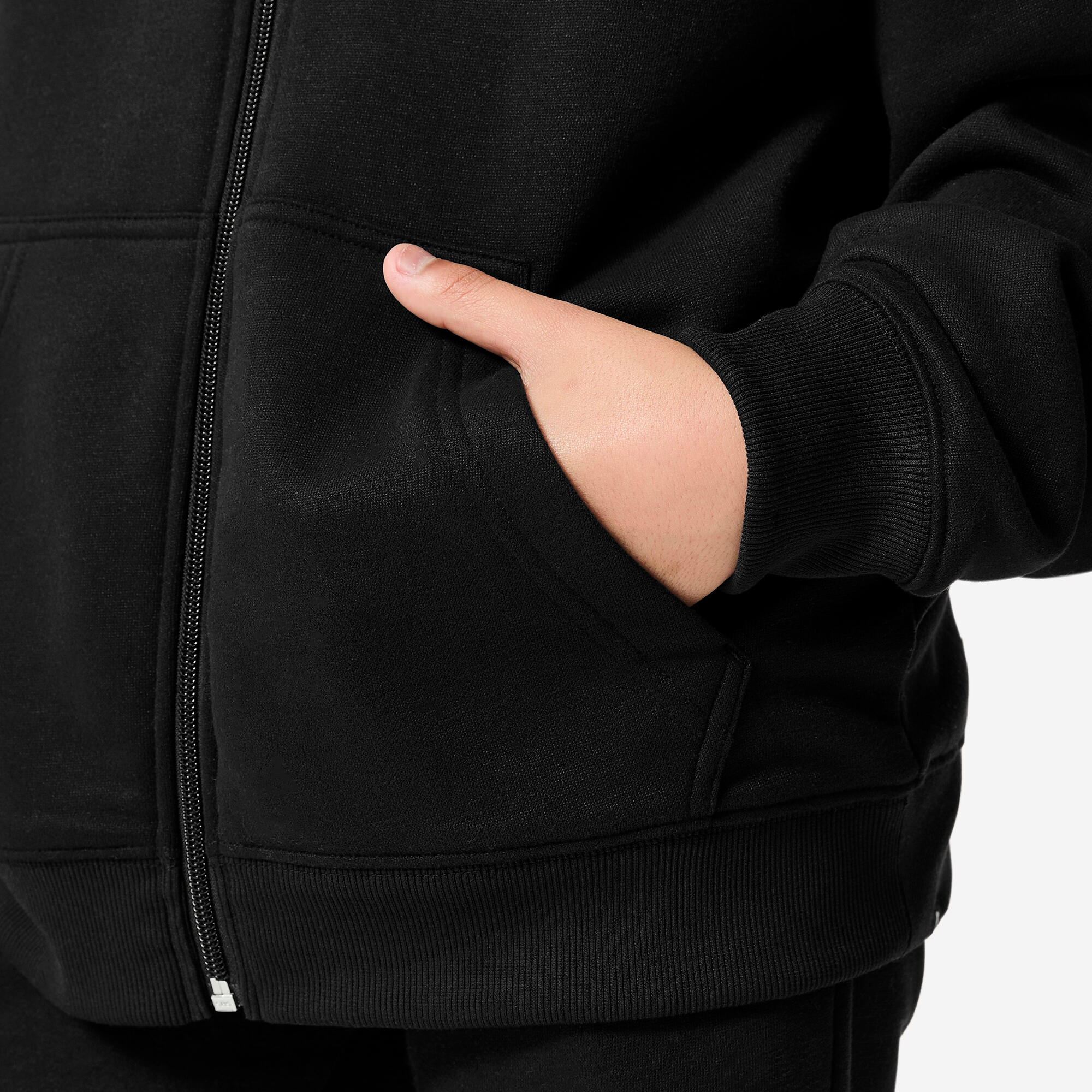 DECATHLON Detská voľná mikina na zips s kapucňou čierna 7-8 r (123-130 cm) · záber 7