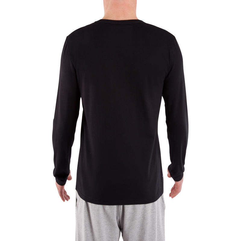 T Shirt Regular Uomo Gym Pilates 100 Nera Domyos By Decathlon