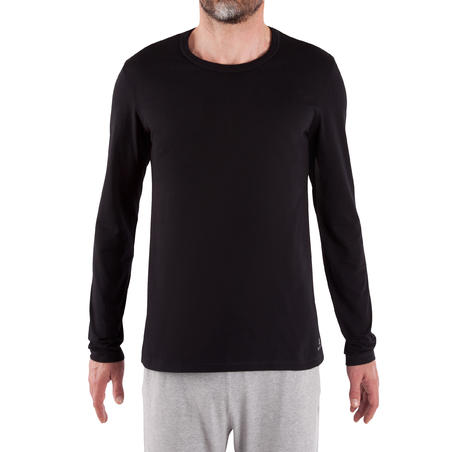 Fitness Long-Sleeved Cotton T-Shirt - Black