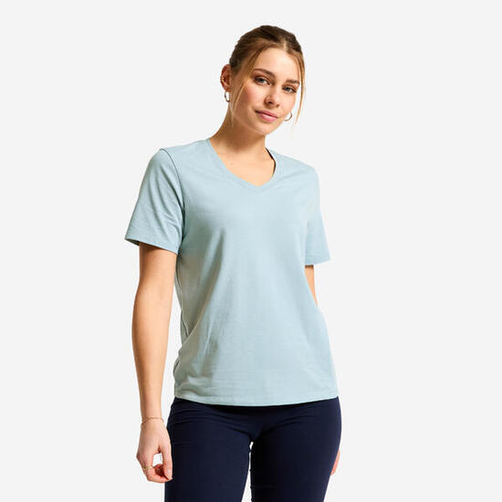 TEE SHIRT COOLMAX FEMME COL V BLEU