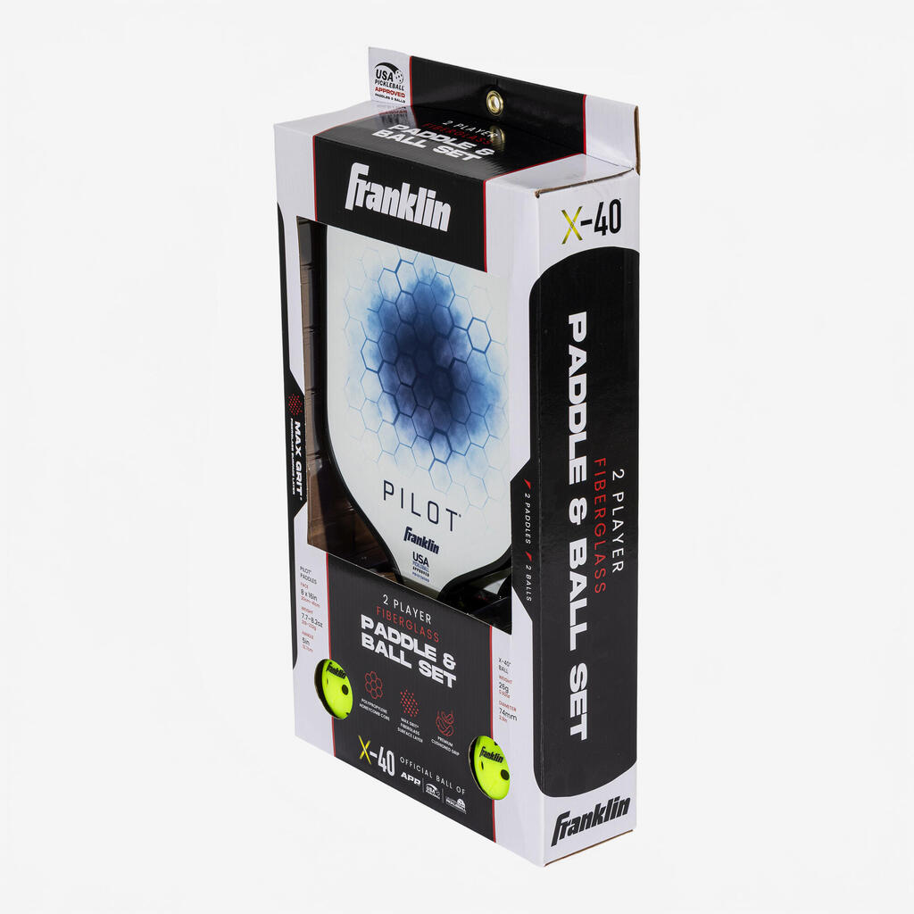 Franklin Pilot Pickleball Set – 2 Fibreglass Rackets & 4 X-40 Balls